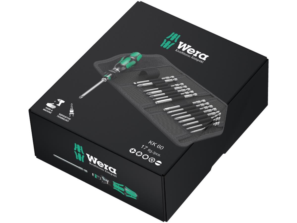 Wera Schraubendreher Kraftform Kompakt 60, 17-teilig, Für hand- und maschinenbetätigte Verschraubungen geeignet