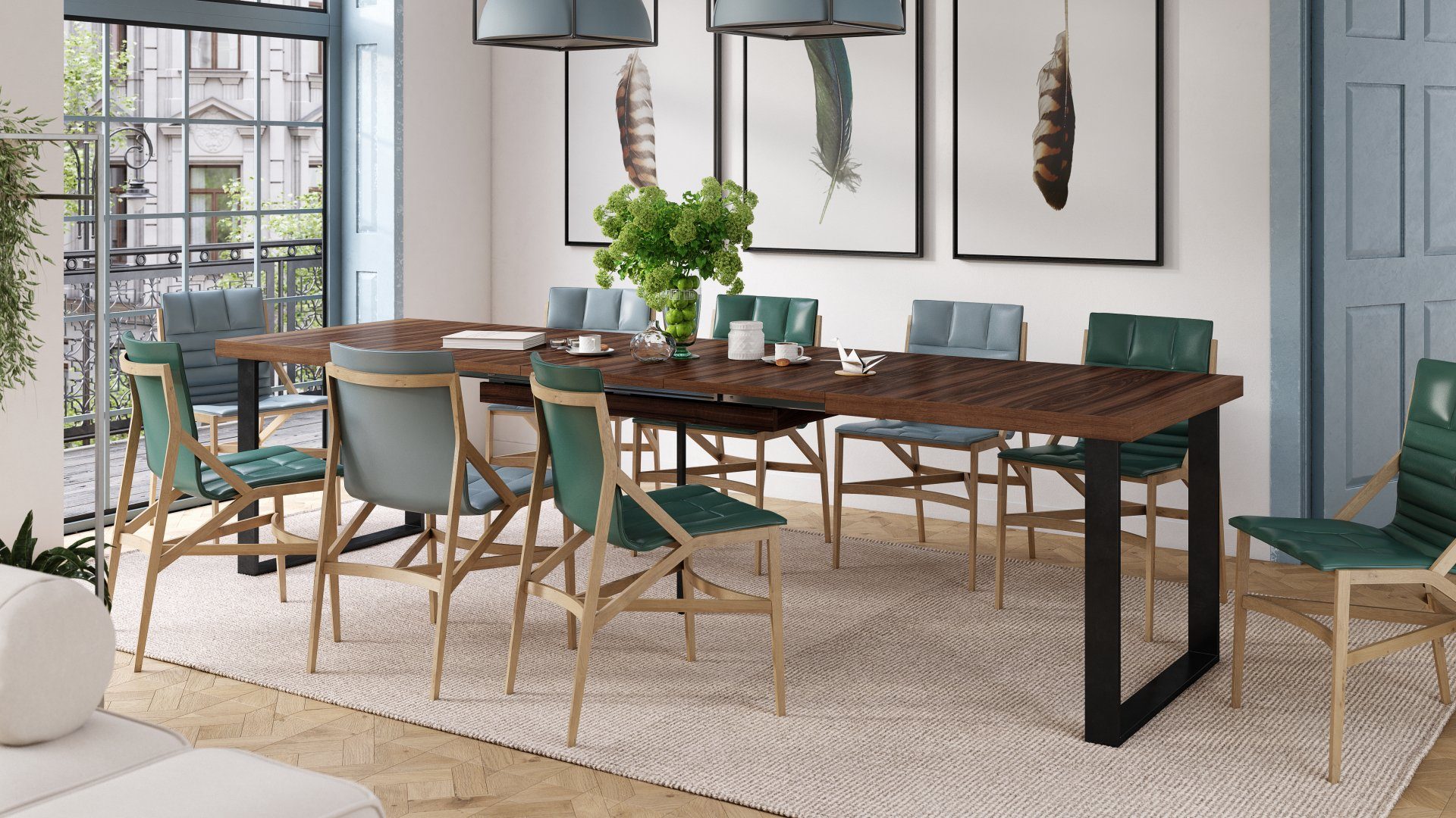 Mazzoni Esstisch Design Esstisch Avella Tisch ausziehbar 160 bis 310 cm Nussbaum - Schwarz matt