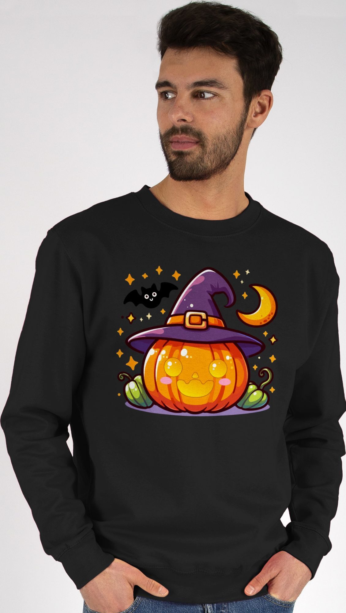 Shirtracer Sweatshirt Halloween Kürbis, Süßer Kürbis, Halloween Design, Kürbis und Fleder (1-tlg) Halloween Kostüme Damen