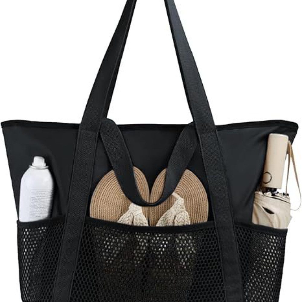Blusmart Strandtasche Faltbare Netz‑Strandtasche Damen (Geräumige Multifunktions‑Shopper‑Tasche, mit mehreren Außentaschen), Für Strand, Reise, Picknick und Einkauf