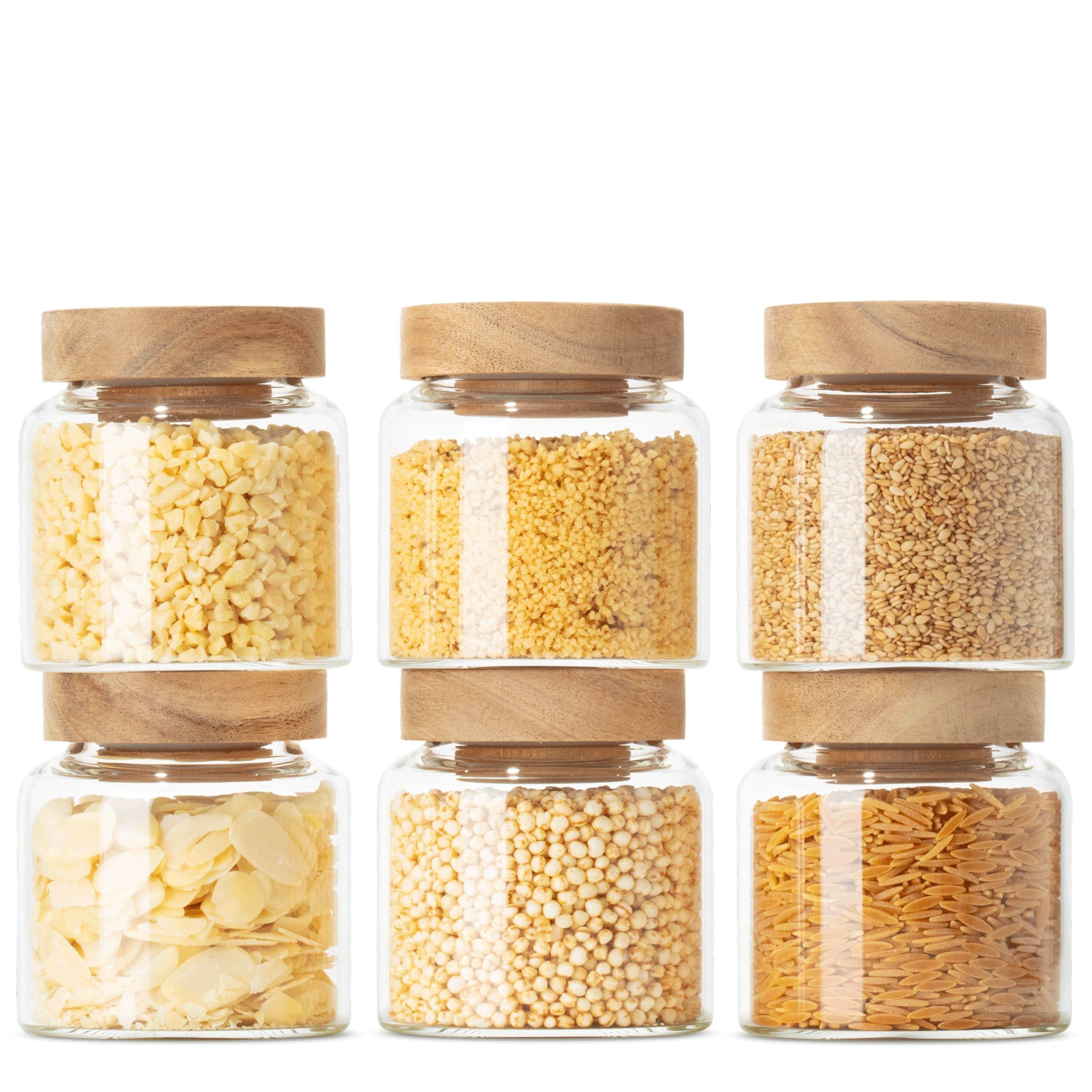 Econovo Vorratsdose Glas, (Set, 6-tlg., Luft- & Aromadicht), Vorratsgläser mit Holzdeckel für Lebensmittel große & klein