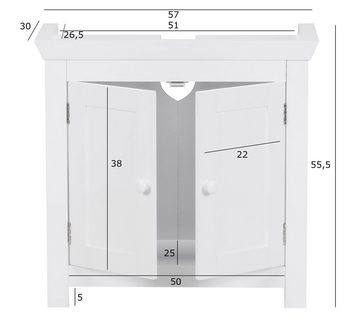 Wohnling Waschbeckenunterschrank WL1.350 (Badunterschrank 57x55,5x30 cm Weiß mit 2 Türen) Waschtischunterschrank Modern, Badschrank Stehend