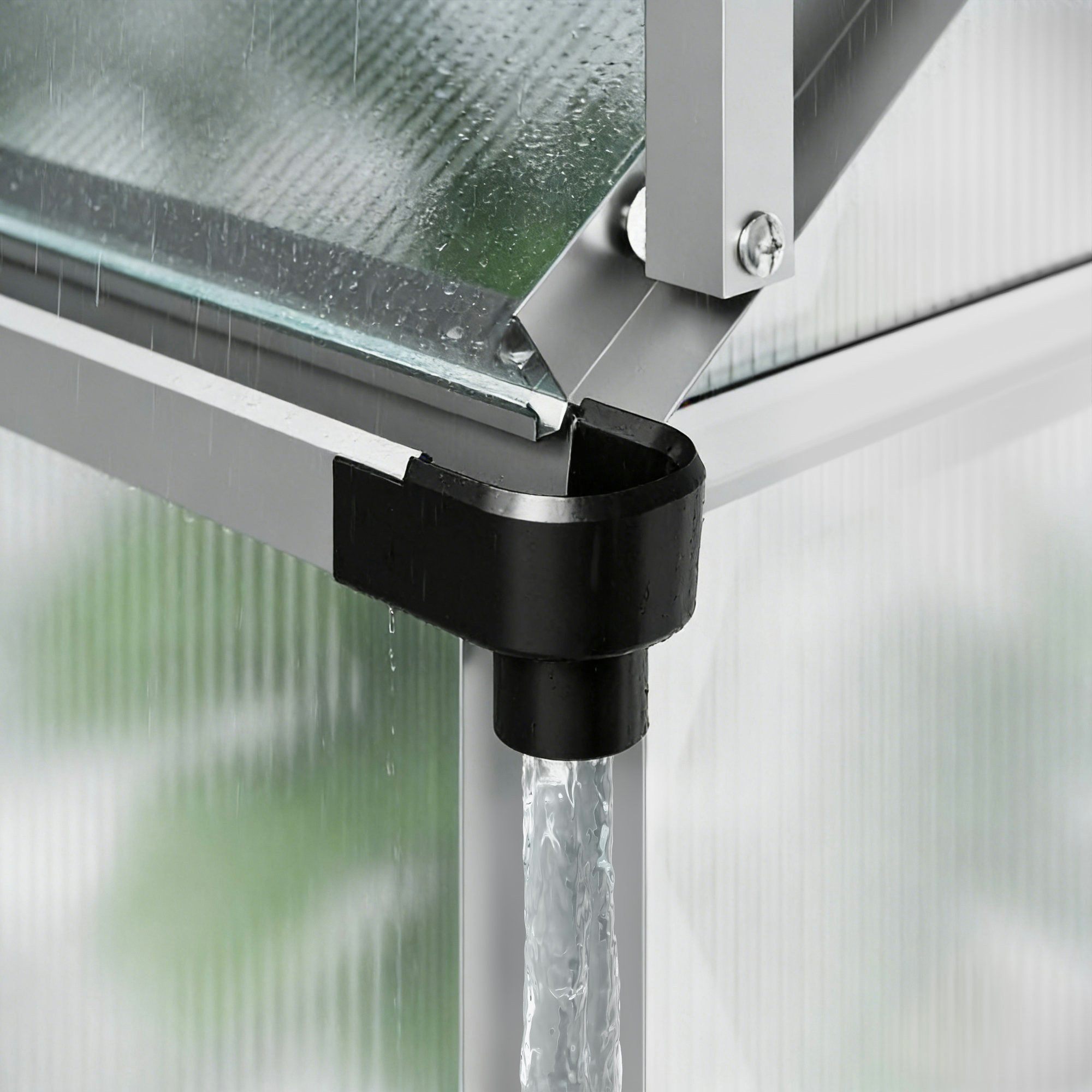 Zelsius Entwässerungsrinne Gewächshaus Rinnenauslass 4er Set, Kunststoff Gewächshausrinne,Für Schlauch- oder Fallrohranschluss geeignet, Langlebig & robust