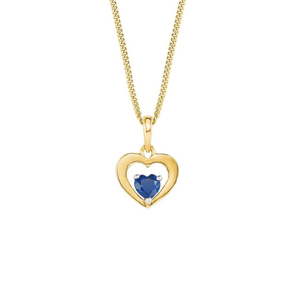 Amor Goldkette für Damen, Gold 375, Zirkonia synth., Herz (2-tlg., Kette  mit Anhänger), Die Damen-Halskette wurde aus glänzendem 375 Gold gefertigt