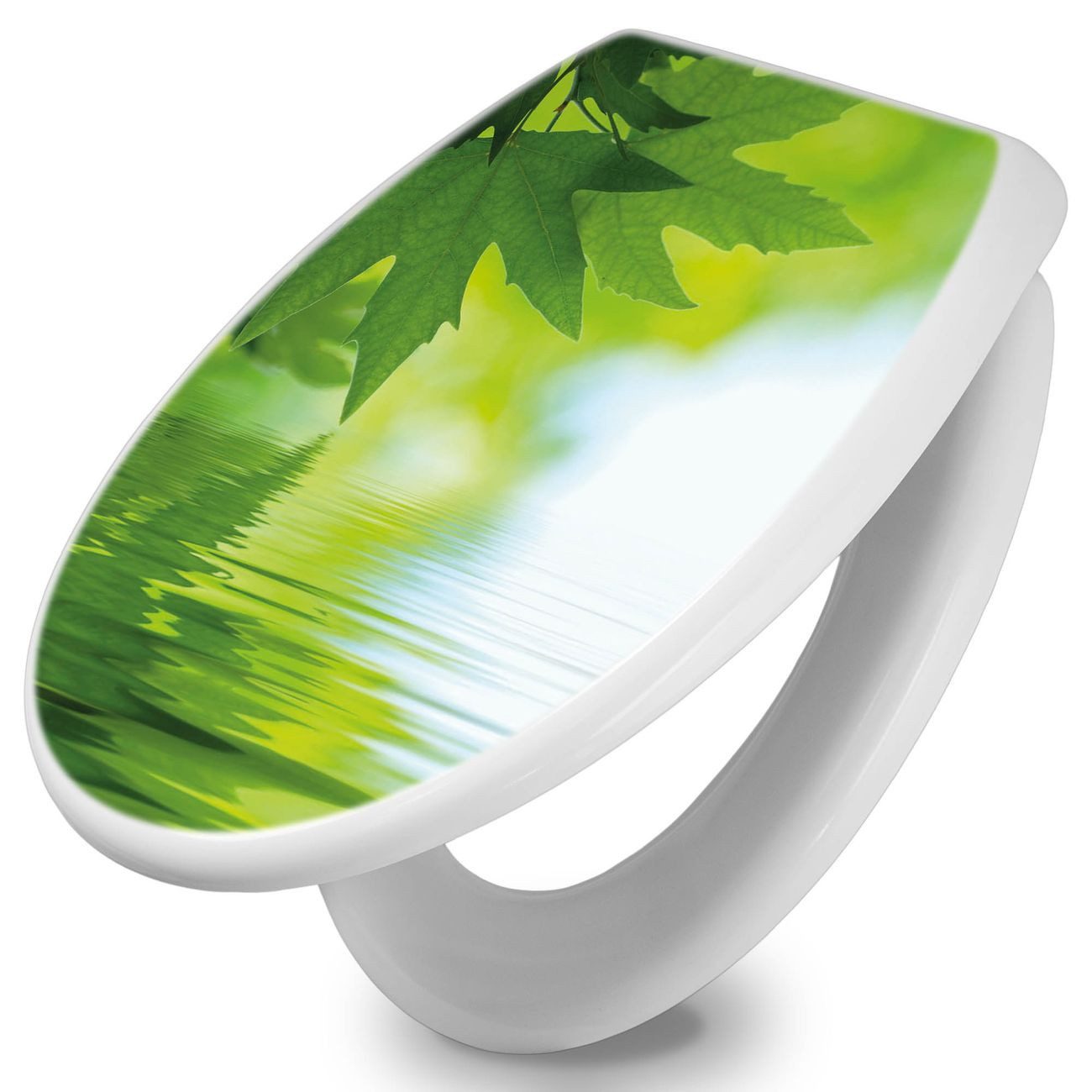 banjado WC-Sitz mit Absenkautomatik Motiv Blättertraum (umweltfreundliches Material, integrierte Scharniere), 44,5 x 37 x 5 cm