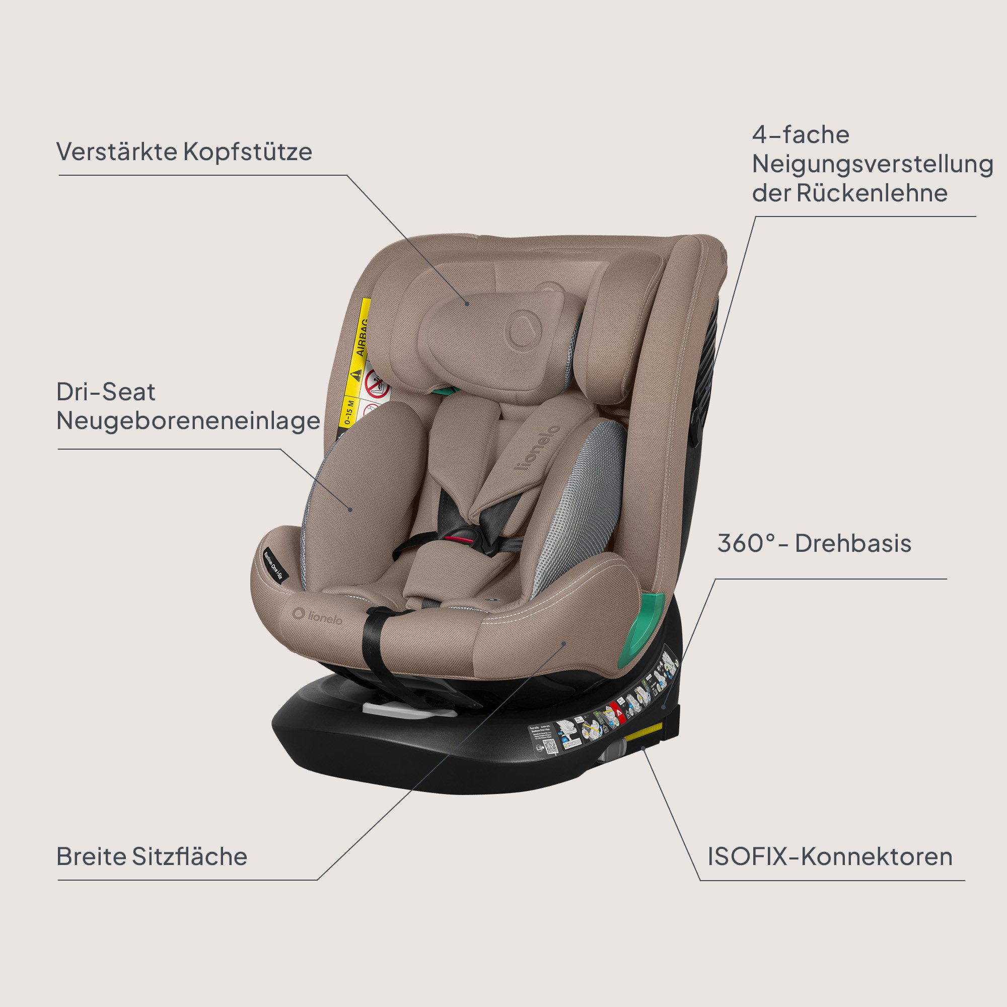 lionelo Autokindersitz BASTIAAN ONE i-SIZE, ab: ab Geburt, bis: 12 Jahren, ab: 40,00 cm, bis: 150,00 cm, (Set), 4 in 1/i-Size/Dri-Seat/360 Grad/0-36kg
