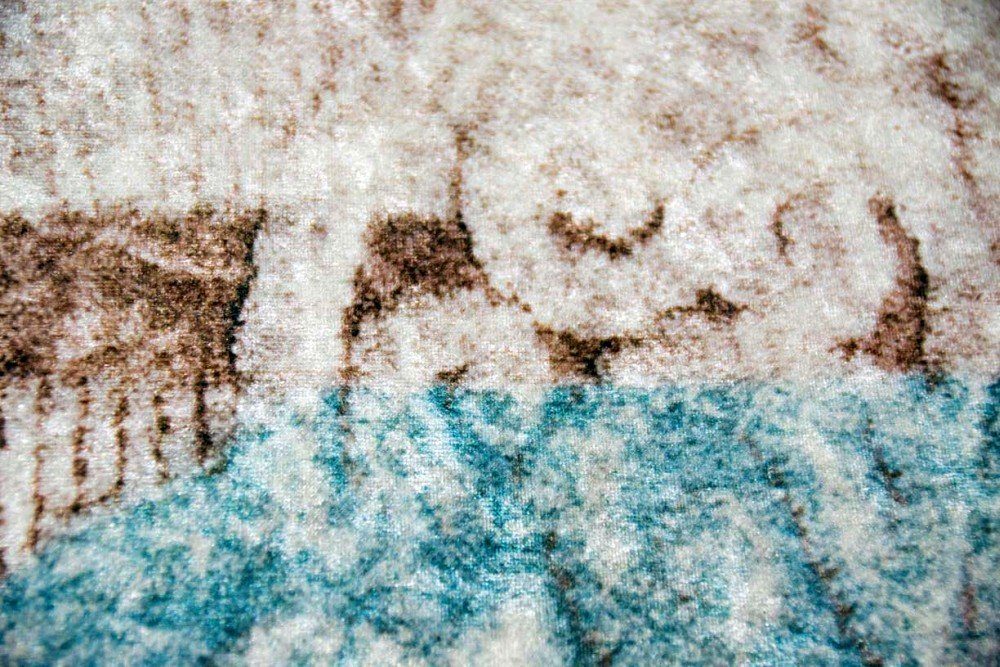 Teppich Carpetia, Print Küchenteppich rechteckig, creme, Teppich türkis mm Höhe: Teppich beige Bordüre 8 Waschbarer