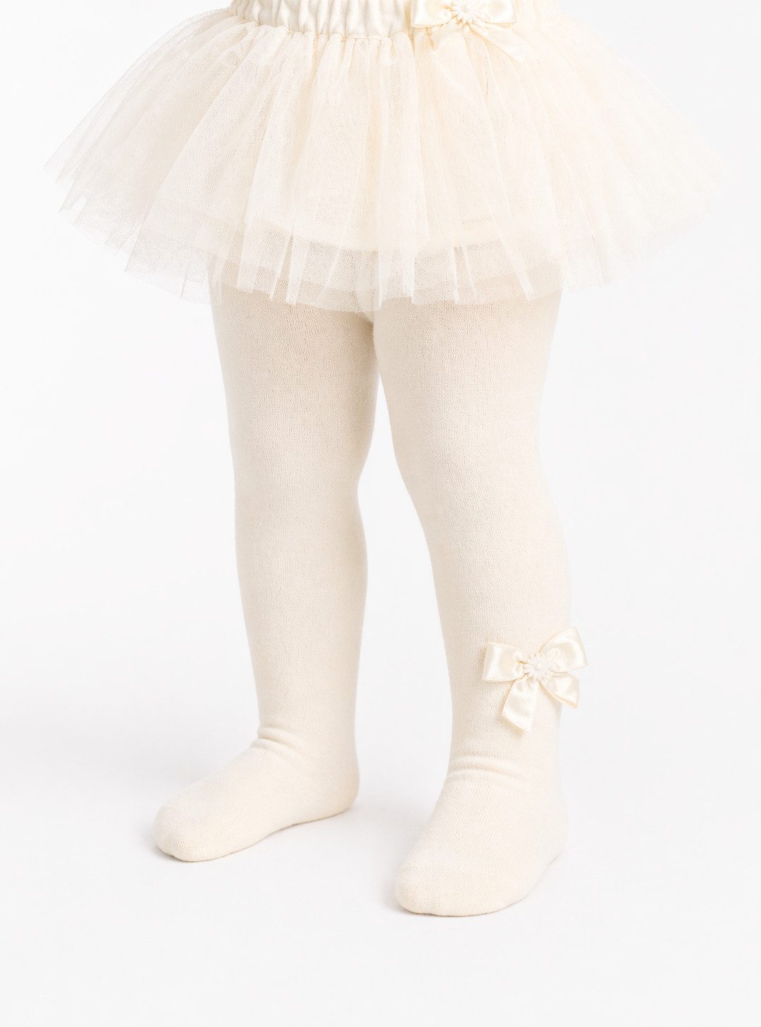 La Bortini Strumpfhose Strumpfhose für Babys und Kinder in Creme mit Schleifchen festlich, weich, elastisch, ecry 68 74