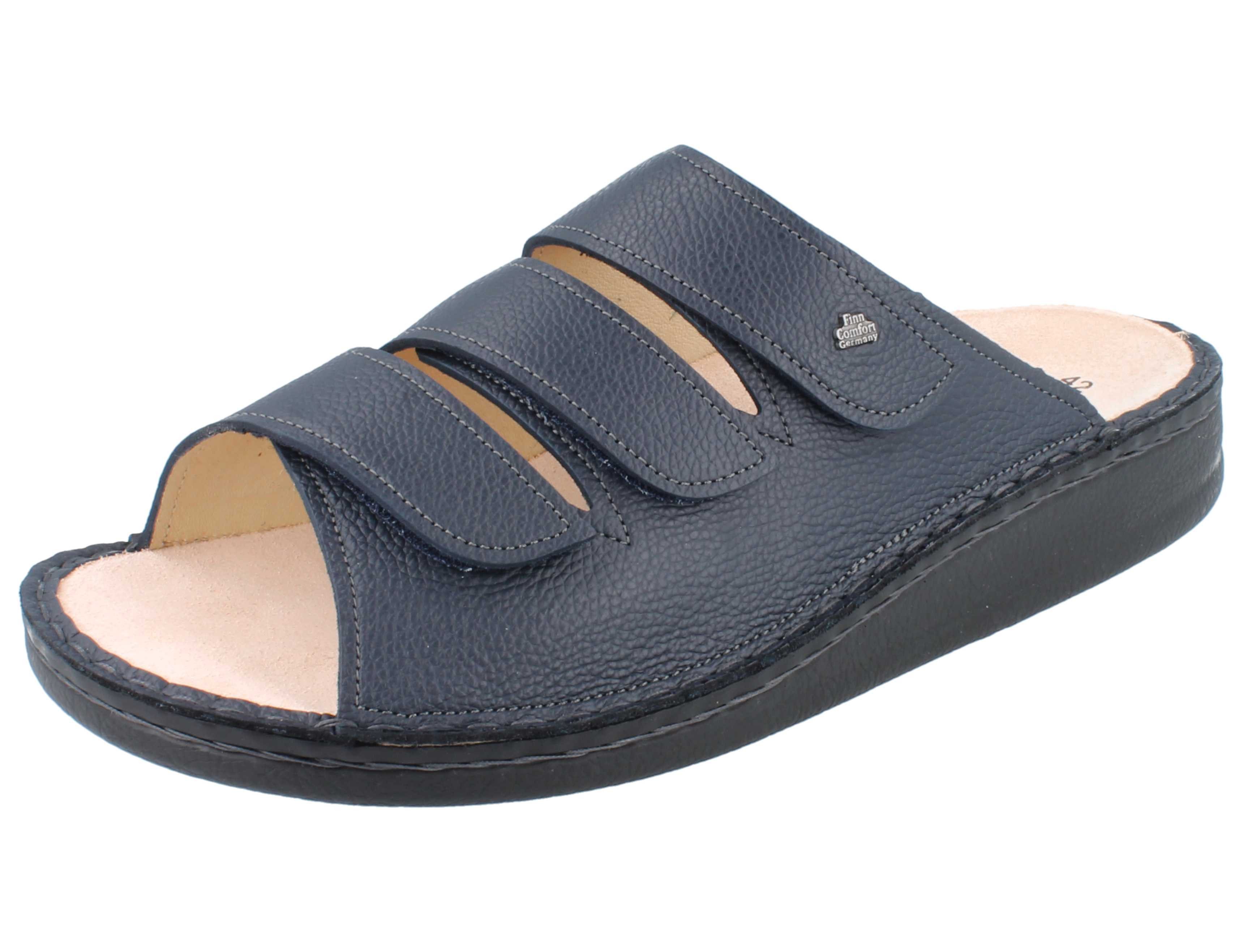 Finn Comfort FINN COMFORT Korfu Damen Herren Pantolette blau genarbtes Glattleder Pantolette Wechselfußbett