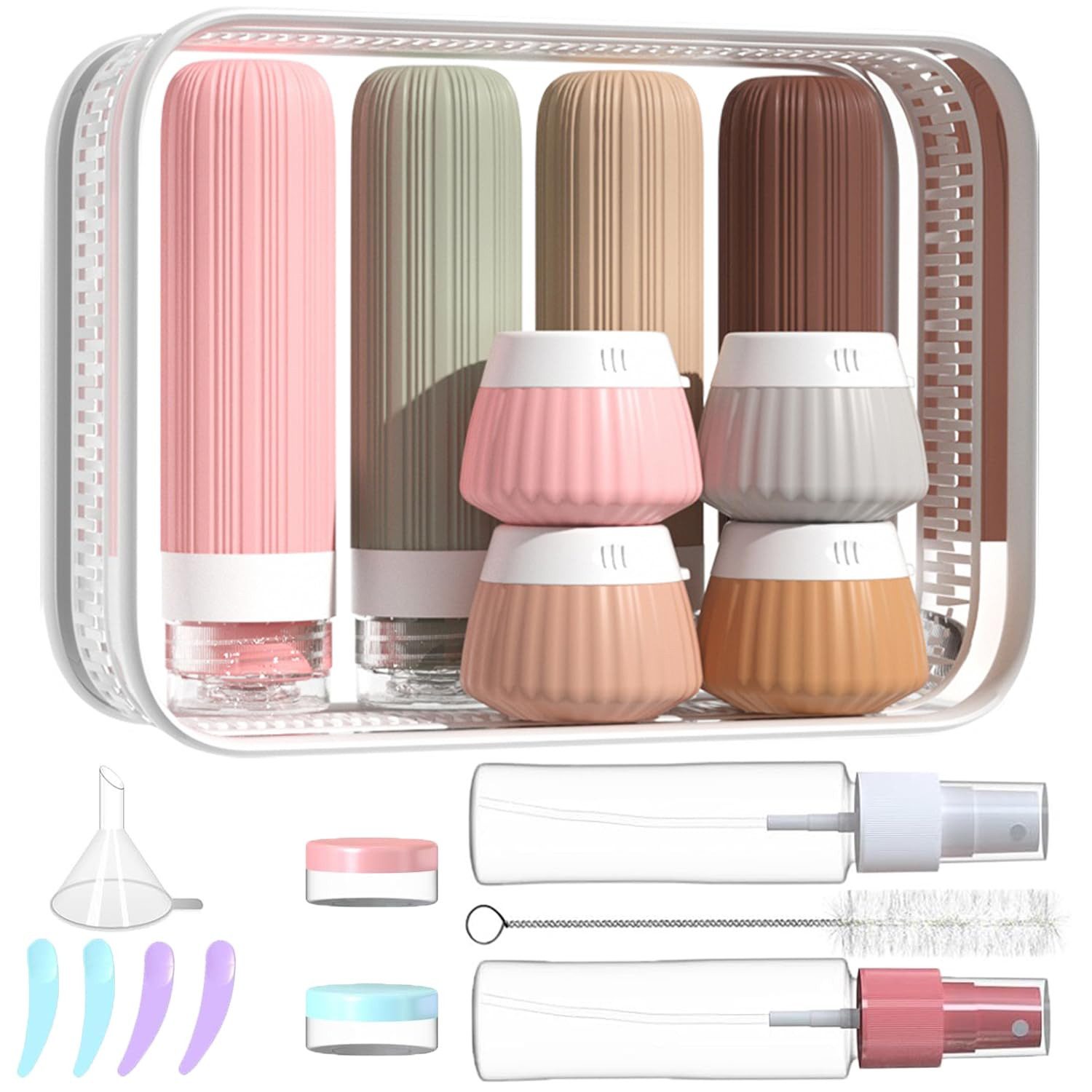 AFKSMILE Reisebehälter 18 Stück Silikon Reiseflaschen Set mit Transparente Kosmetiktasche, 40 ml und 90 ml Reise-Behälter für Toilettenartikel, TSA Genehmigt