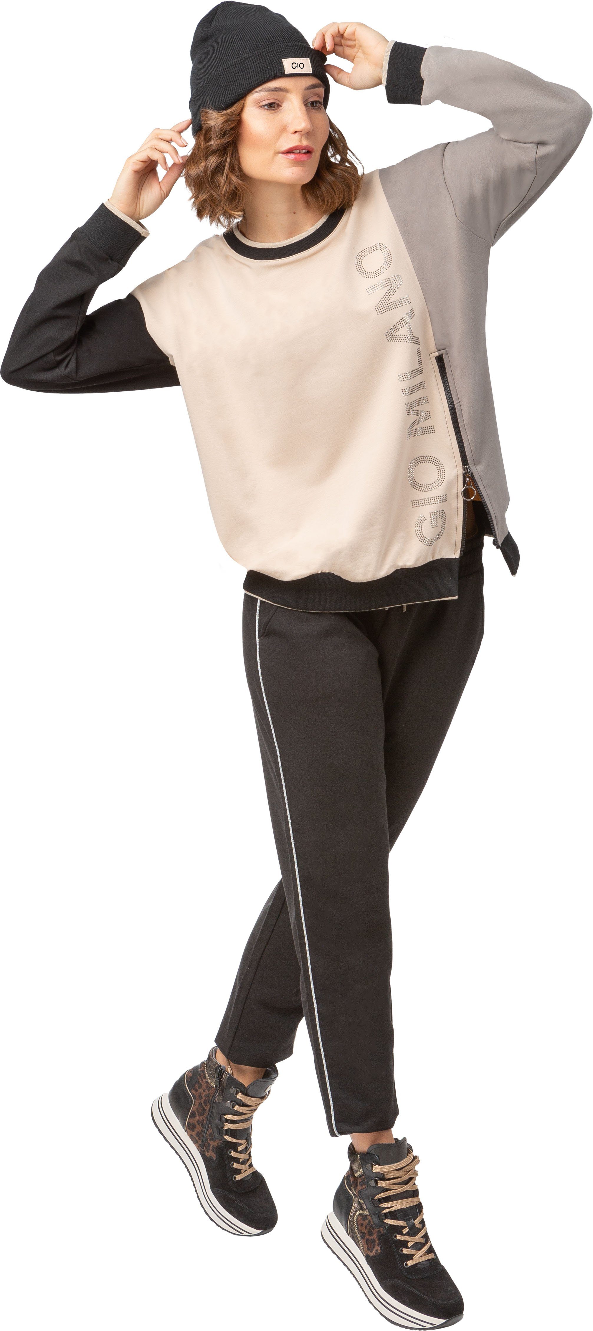 Gio Milano Sweater G25-1107 Sweatshirt mit Strickbündchen und modischen Akz günstig online kaufen