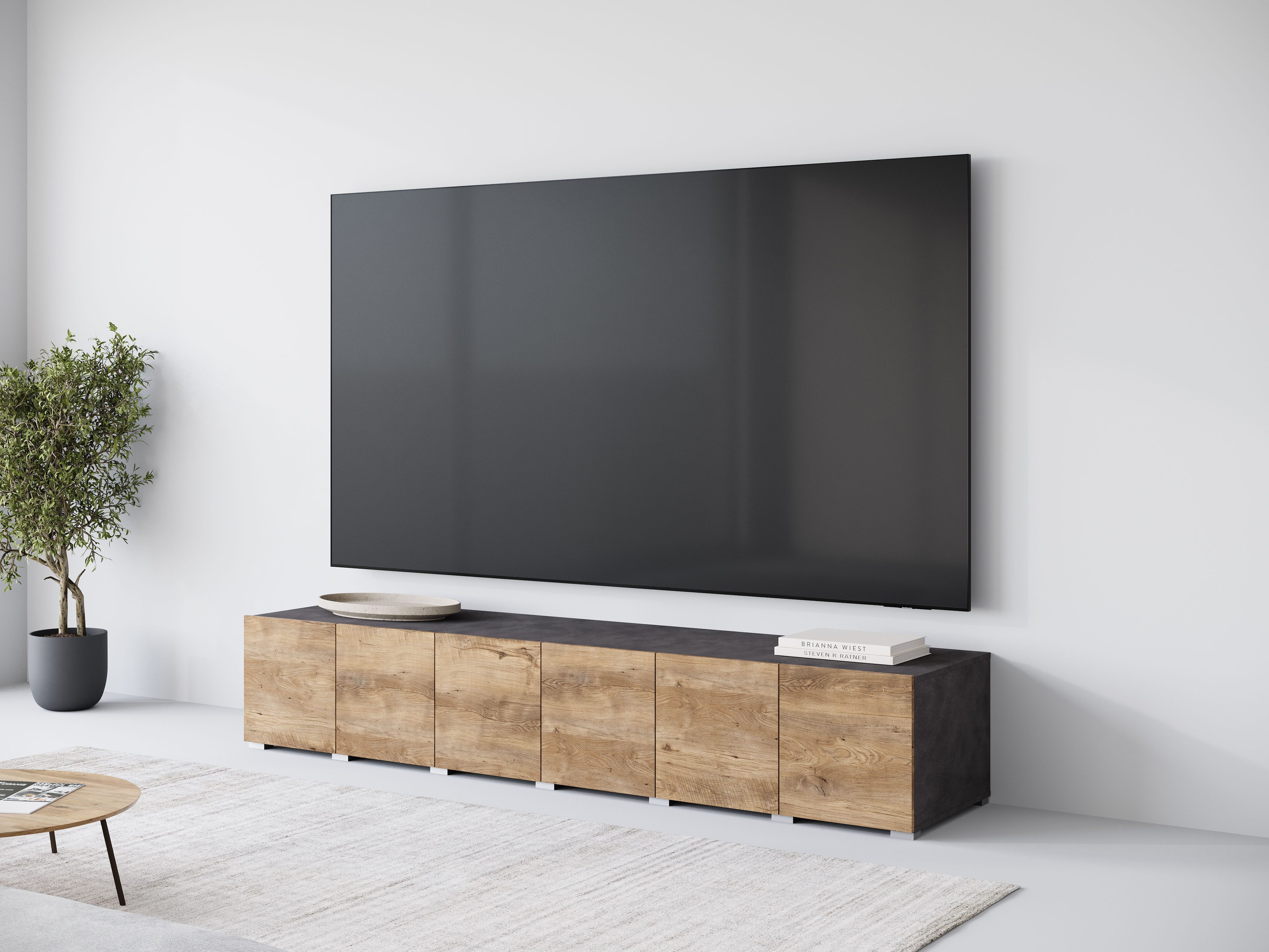 OTTO home Lowboard Denver Erlebe die Weltmeisterschaft im XXL-Format (1 St), Elegantes TV-Möbel 220 cm, speziell für bis zu 98-Zoll Fernseher