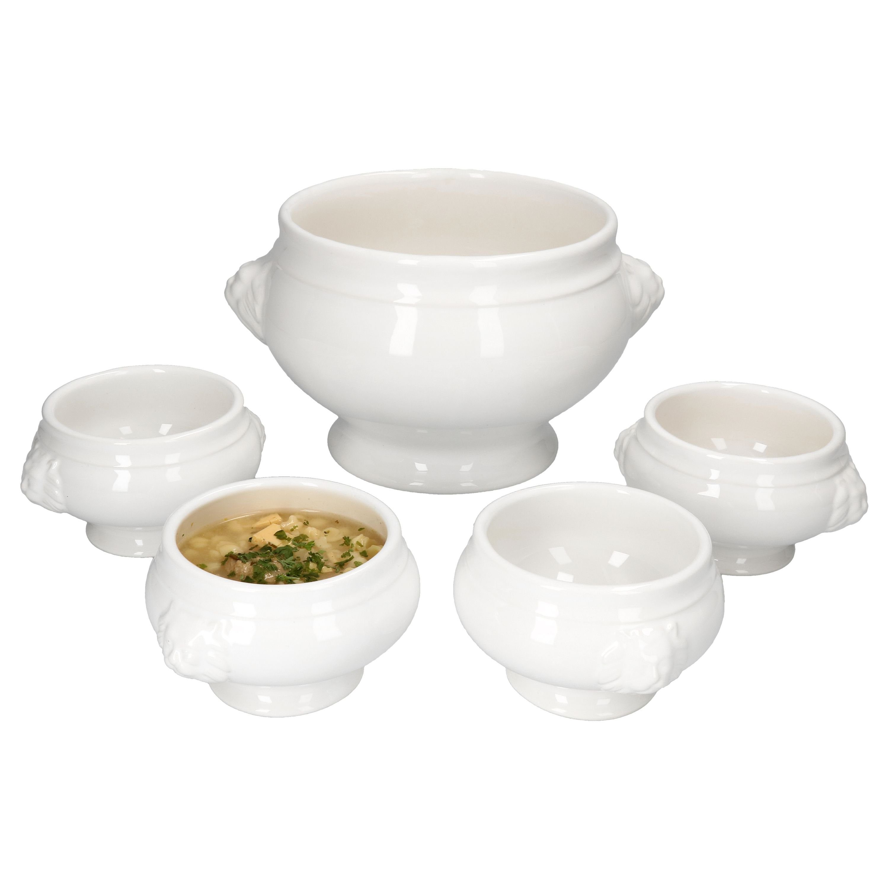 Suppenschüssel LEO Löwenkopf-Terrinen Set 7-tlg. mit Deckel 3L + 6x 0,45L