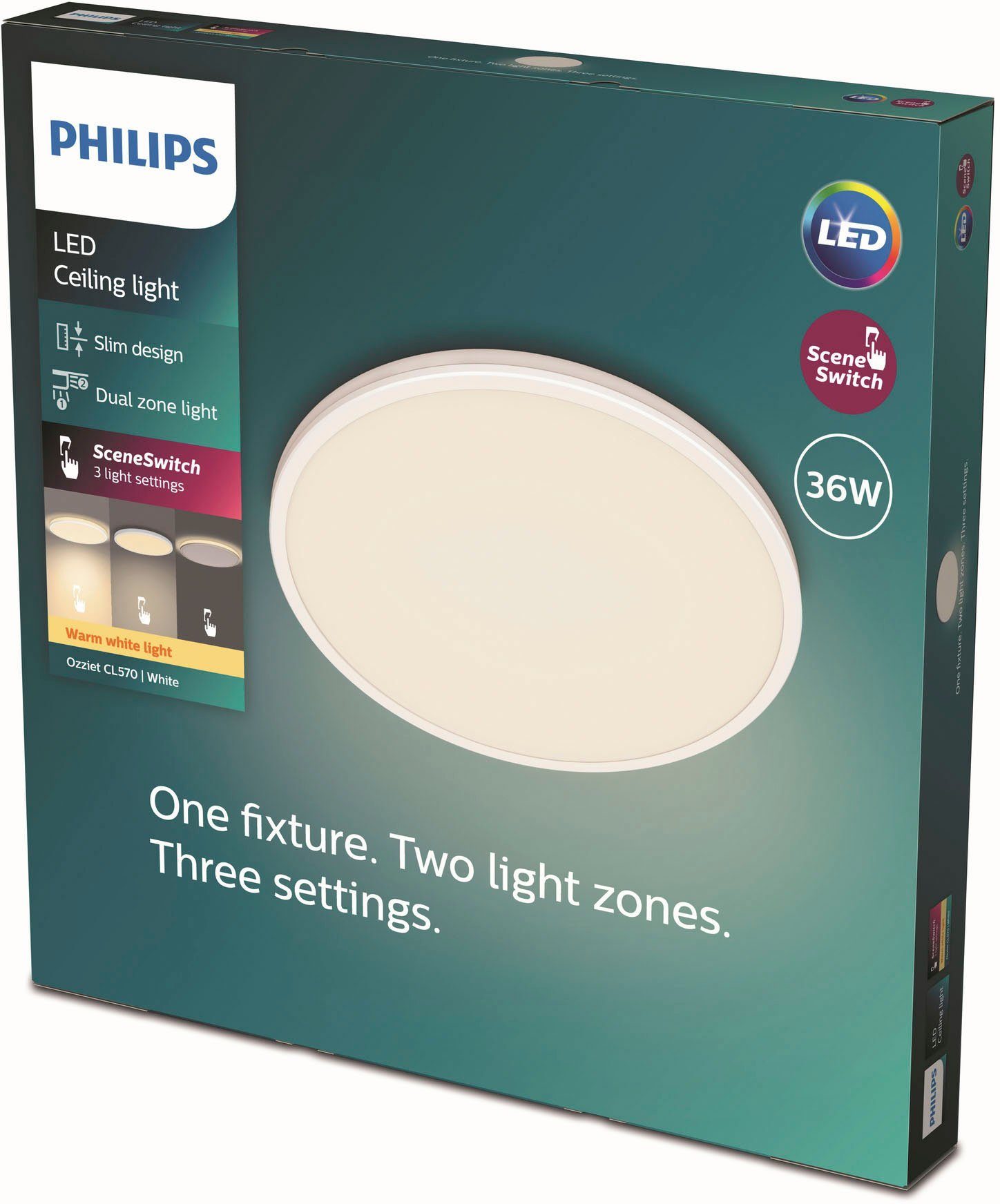 LED Philips integriert, Warmweiß LED fest Dimmfunktion, Deckenleuchte Ozziet,