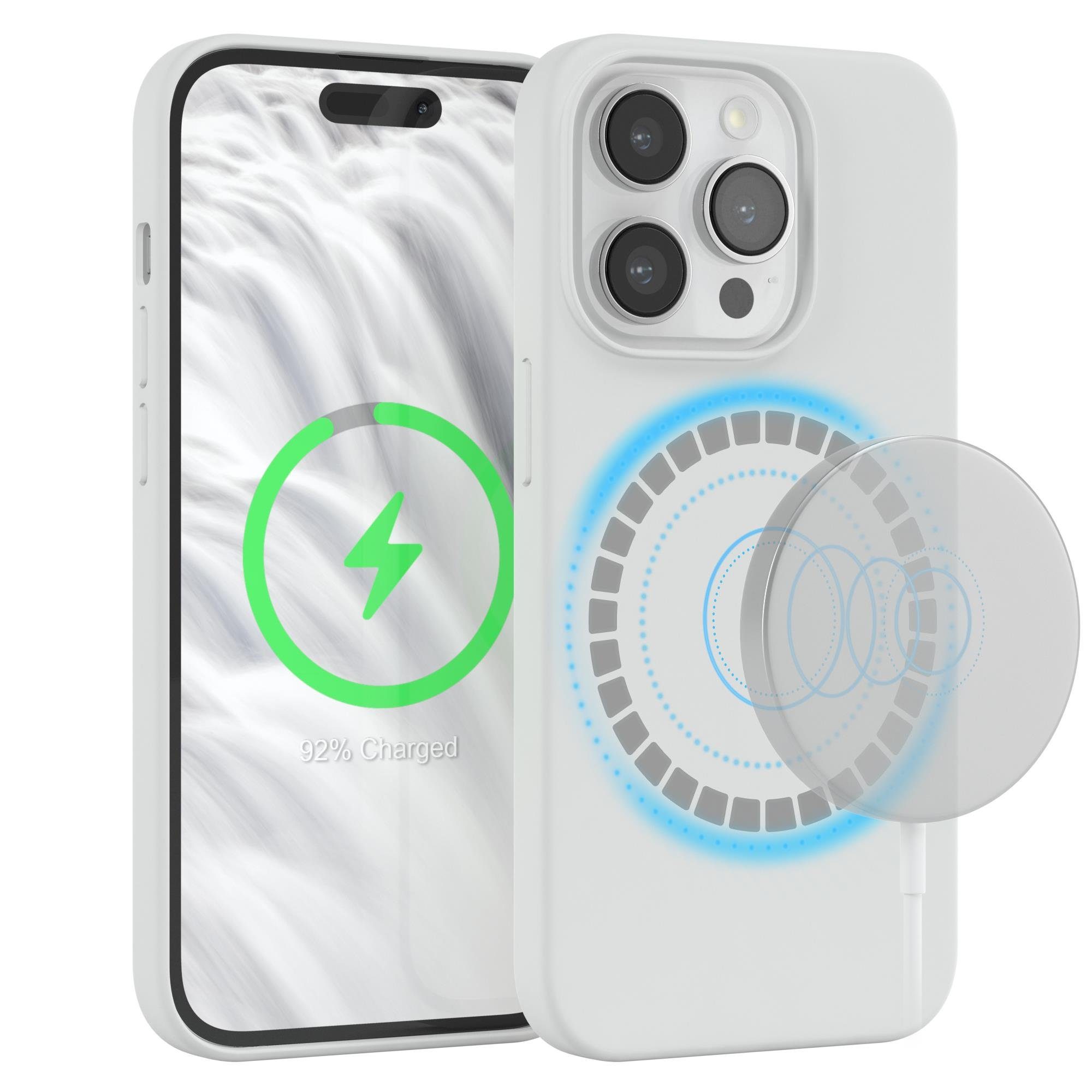 EAZY CASE Handyhülle Silikonhülle mit MagSafe für Apple iPhone 14 Pro 6,1 Zoll, Silikon Hülle magnetisch Soft Case Backcase kratzfeste Slim Cover Weiß
