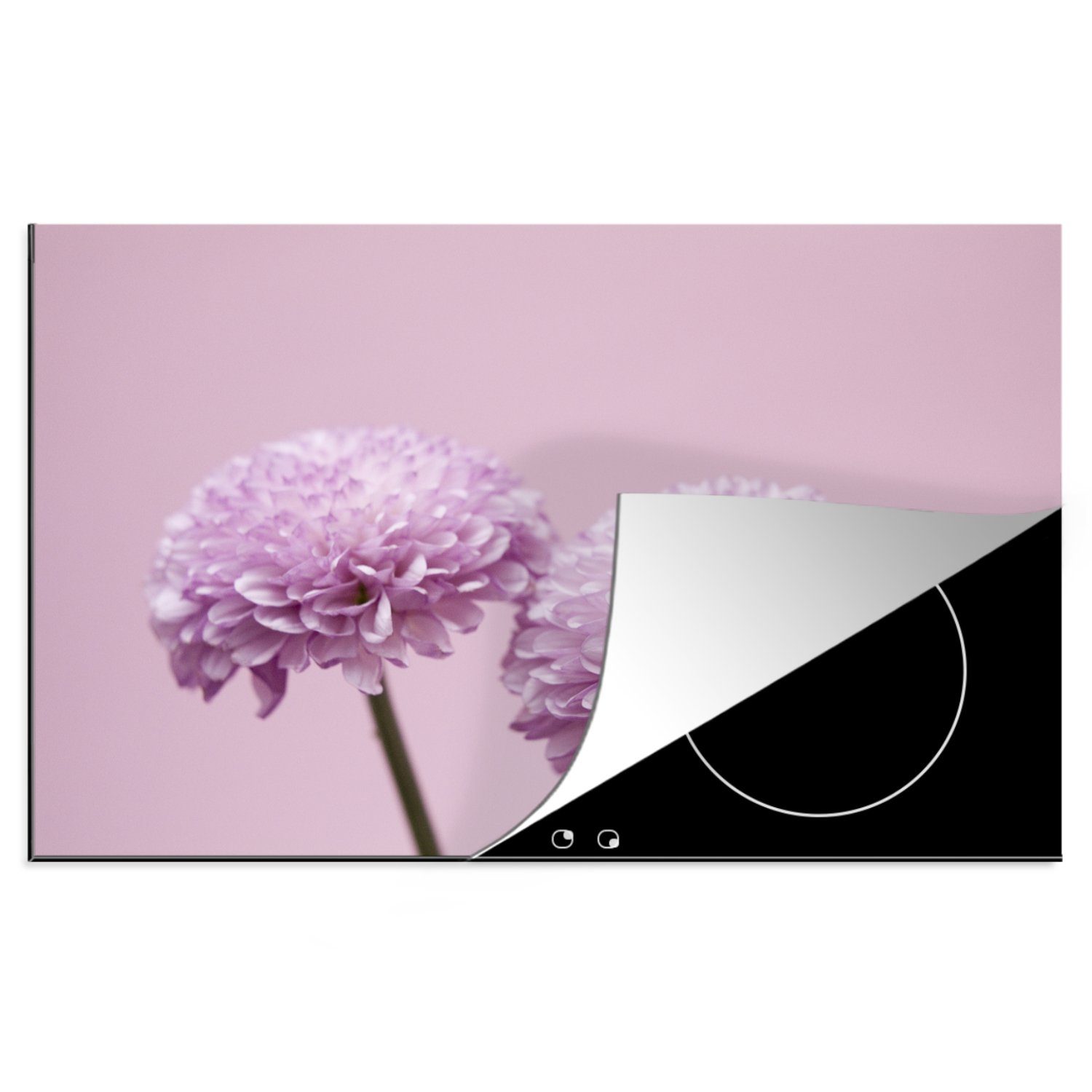 tlg), Vinyl, Ceranfeldabdeckung die 81x52 Induktionskochfeld für rosa MuchoWow küche, Zwei (1 cm, Chrysanthemen, Schutz Herdblende-/Abdeckplatte