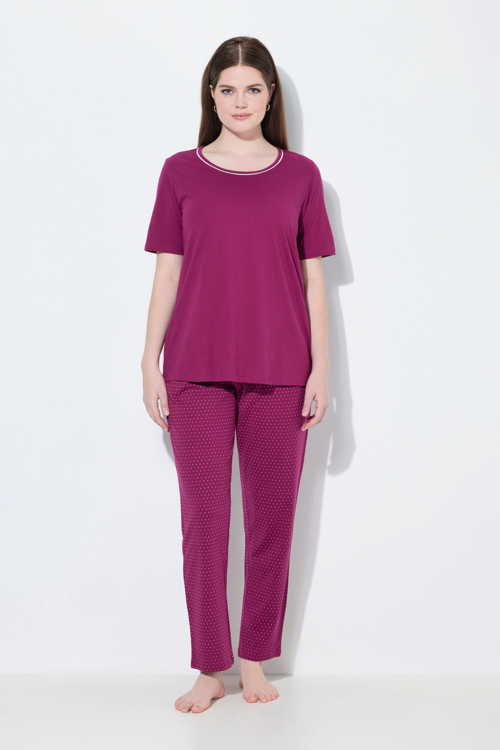 Ulla Popken Pyjama Pyjama Punkte Rundhalsausschnitt Halbarm günstig online kaufen