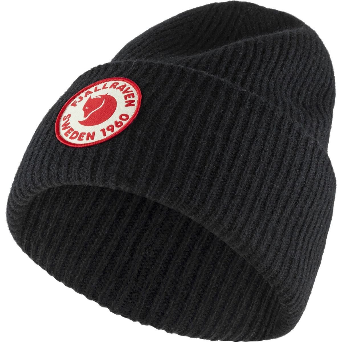 Fjällräven Beanie 1960 Logo Hat Warme, feuchtigkeitstransportierende Rippenstrickmütze aus Lammwolle