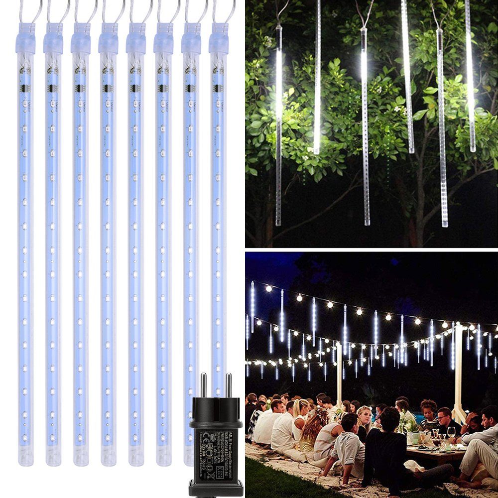 Sunicol LED-Lichterkette 192-288 LEDs 8 Röhren Fallende Regen Lichter, Anschließbar Schneefall, Wasserdichte Weihnachten Beleuchtung, Lichter für Innen Außen Hochzeit Weiß
