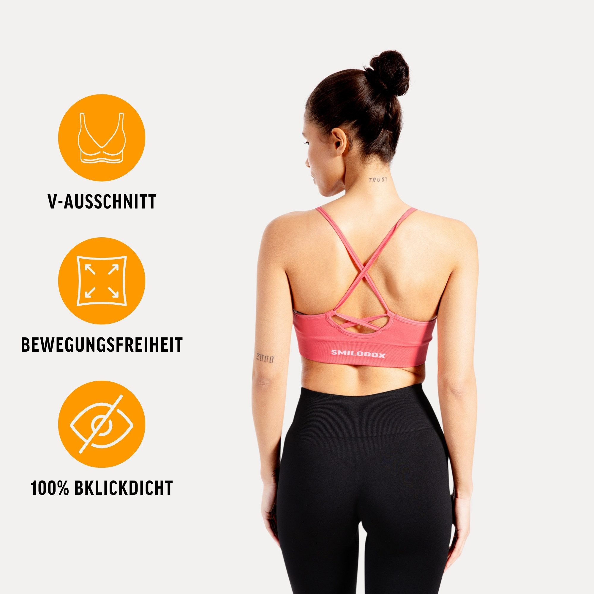 Smilodox Sport-BH Cetrina, Seamless Sport Bra eleganter Rückenausschnitt Fitness Push-Up BH V-Ausschnitt ohne Bügel Atmungsaktiv Bustier Yoga Alltag