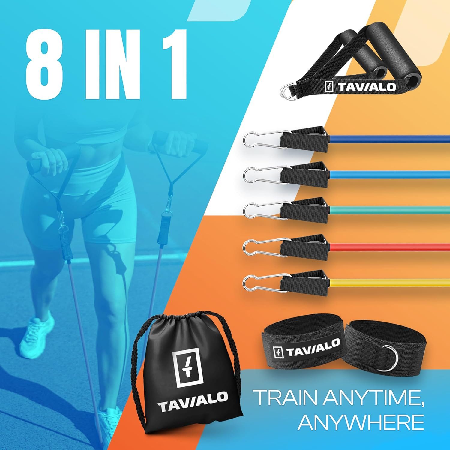 TAVIALO Trainingsbänder Widerstandsbänder mit Griff: Fitnessbänder 5er Set für Kraftraining, Türankerbefestigung, Expander Resistance Bands/Fitnessgeräte