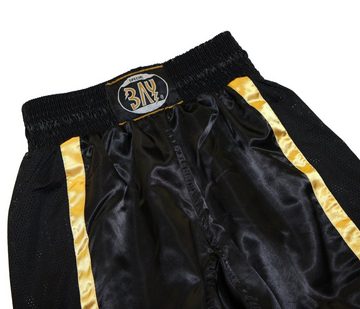 BAY-Sports Sporthose Netz Kickboxhose Hose Short Kickboxen Kampfsport schwarz gold Kampfsporthose Kinder und Erwachsene