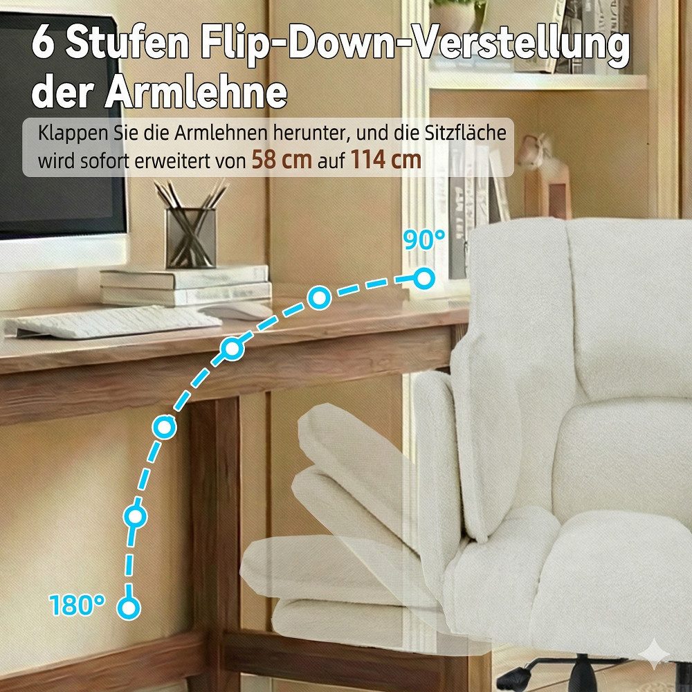 Leawin Drehstuhl Ergonomischer Bürostuhl mit Air-Lordosenstütze und Rollen, Mit breitem Sitz, klappbaren Armlehnen und weicher Polsterung
