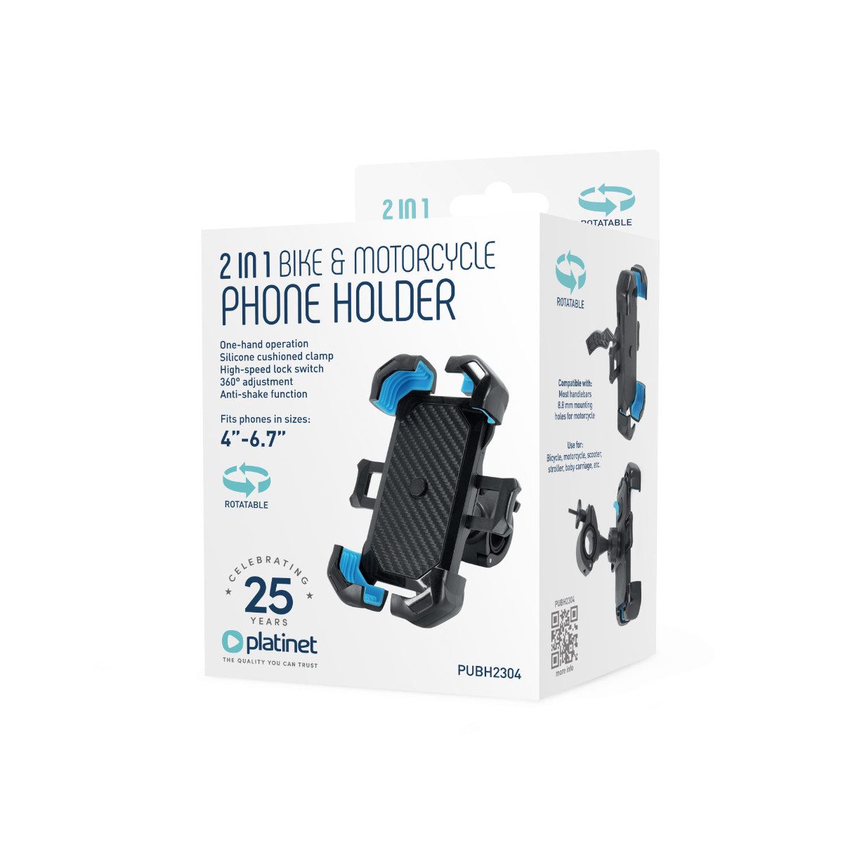 Platinet Smartphone Holder PUBH2304, (up to 6.7 inches, one-hand quick release, 360° rotatable, shock-absorbing)