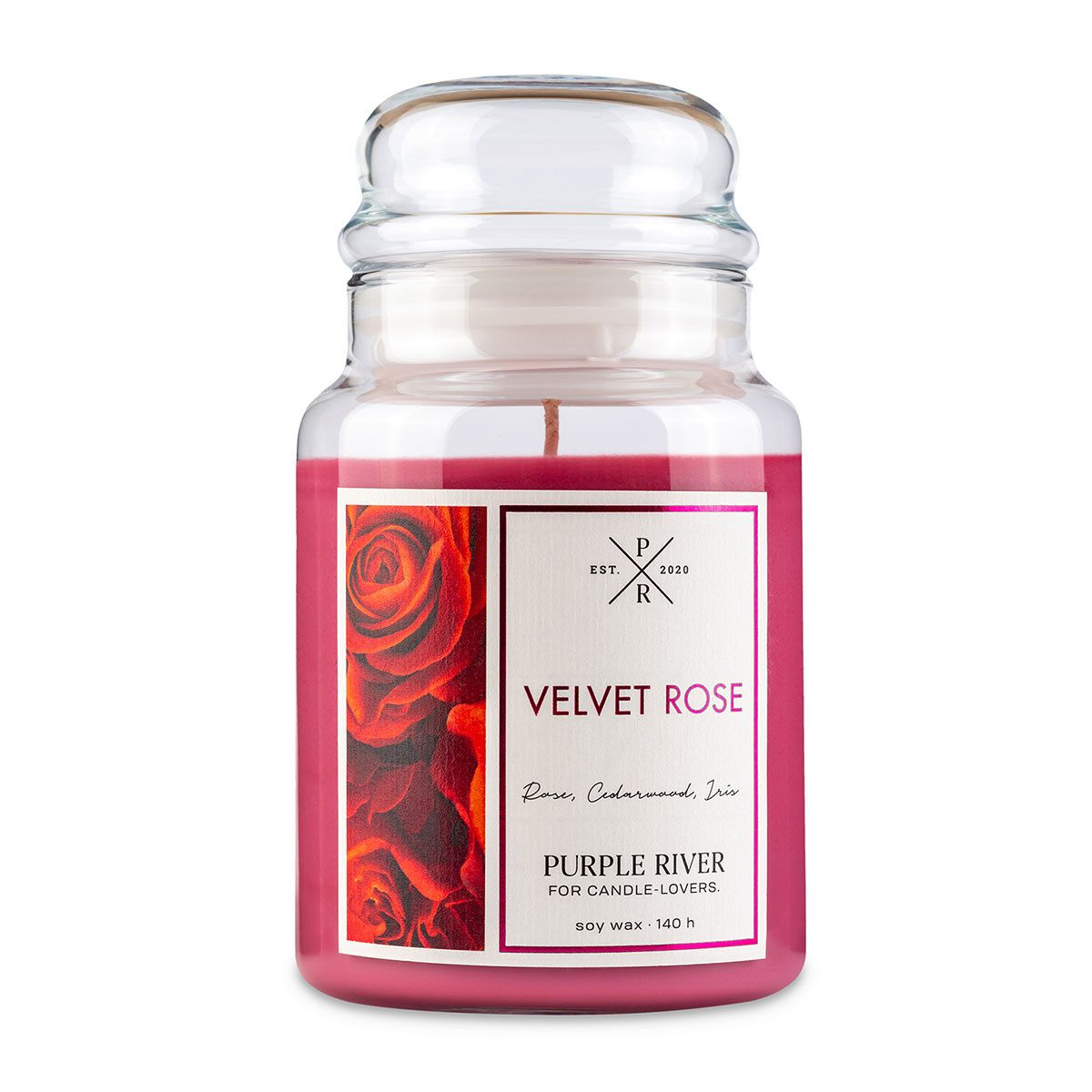 Purple River Duftkerze Velvet Rose - 623g (1-tlg), Brenndauer Bis zu 140 Stunden, Duftkerze Floral