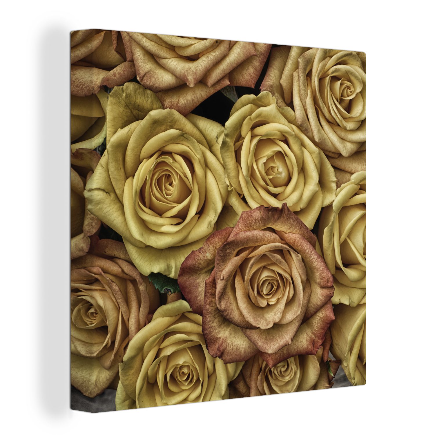 OneMillionCanvasses® (1 Blumenstrauß, Schlafzimmer Leinwand Rosen Gold - - St), für Leinwandbild Bilder Wohnzimmer
