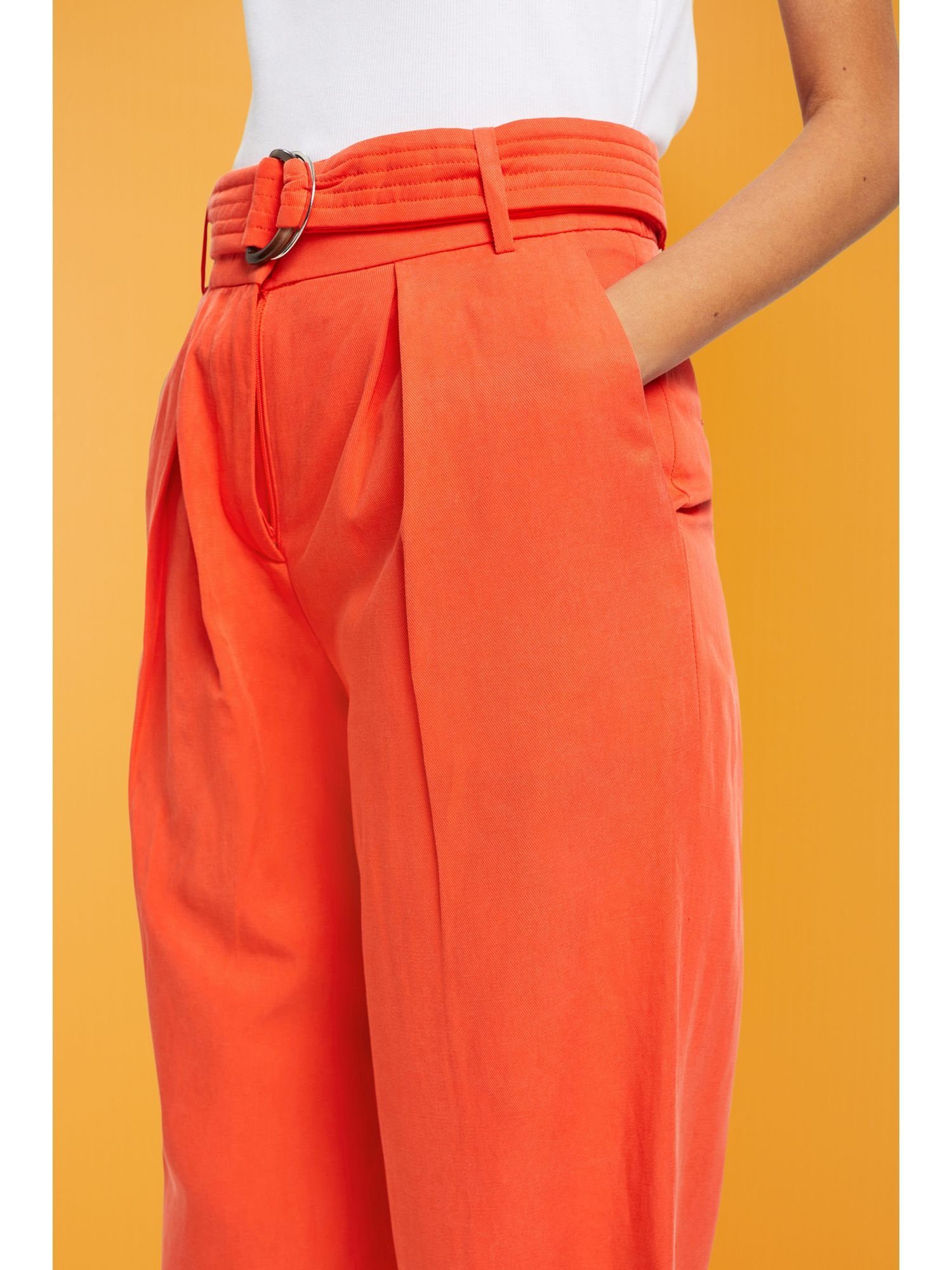 Esprit Collection Stoffhose Leinenmix-Hose mit hohem ORANGE Gürtel und Bund RED