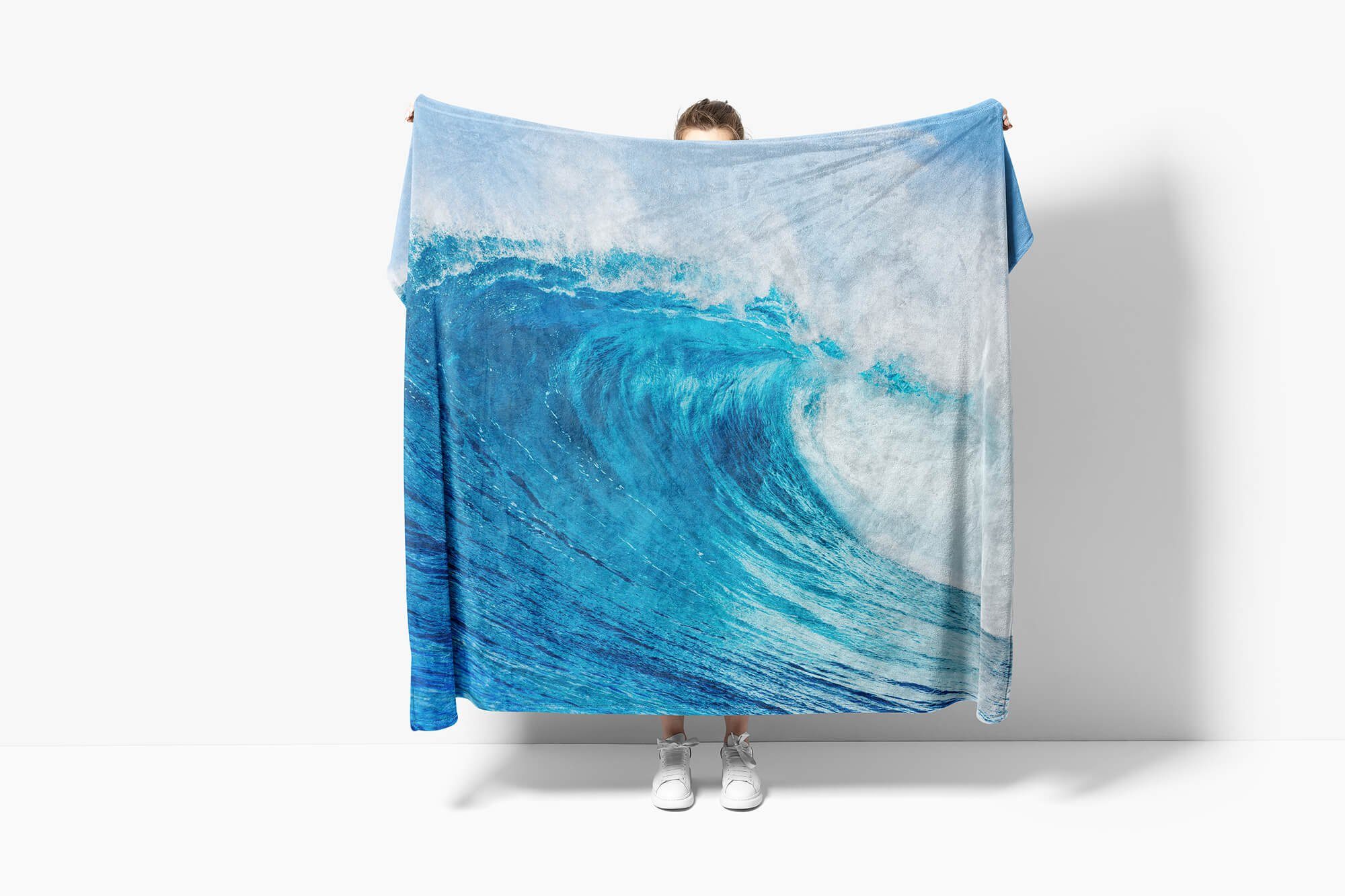 Sinus Handtuch mit (1-St), Meer Saunatuch Fotomotiv Handtücher Welle Kuscheldecke Handtuch Blau Strandhandtuch Na, Art Baumwolle-Polyester-Mix