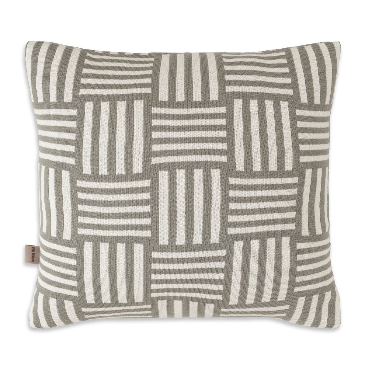 Knit Factory Dekokissen Dash Kissen Ecru Urban Green 50x50 cm Kariert, deko kissen wohnzimmer sofa wärme winter herbst Strick sale modern
