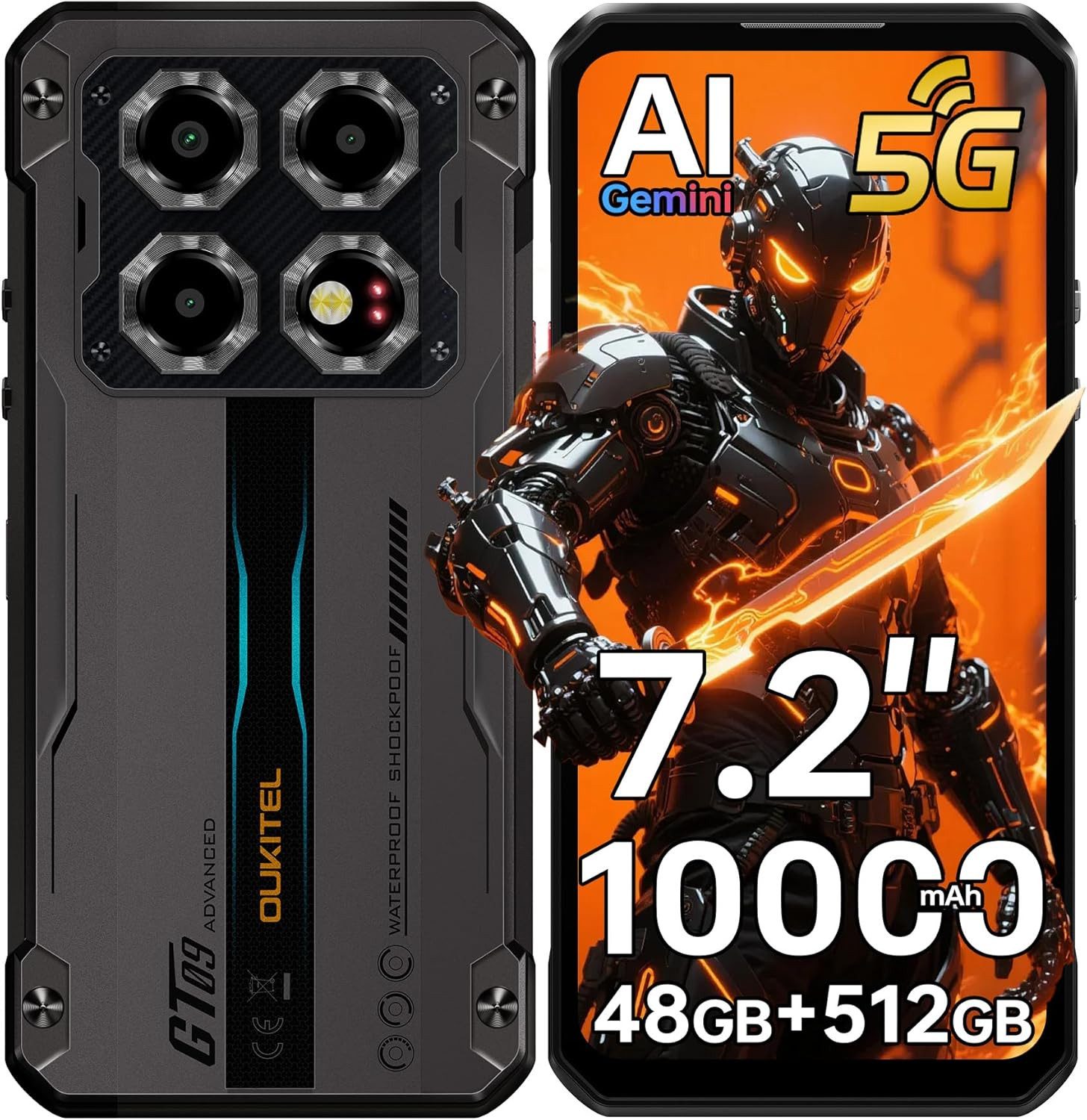 OUKITEL WP60 5G Android 15 Outdoor Smartphone (18,28 cm/7.2 Zoll, 512 GB Speicherplatz, 108 MP Kamera, 48GB+512GB, IP68 Baustellenhandy, 10000mAh, NFC, OTG, GPS)