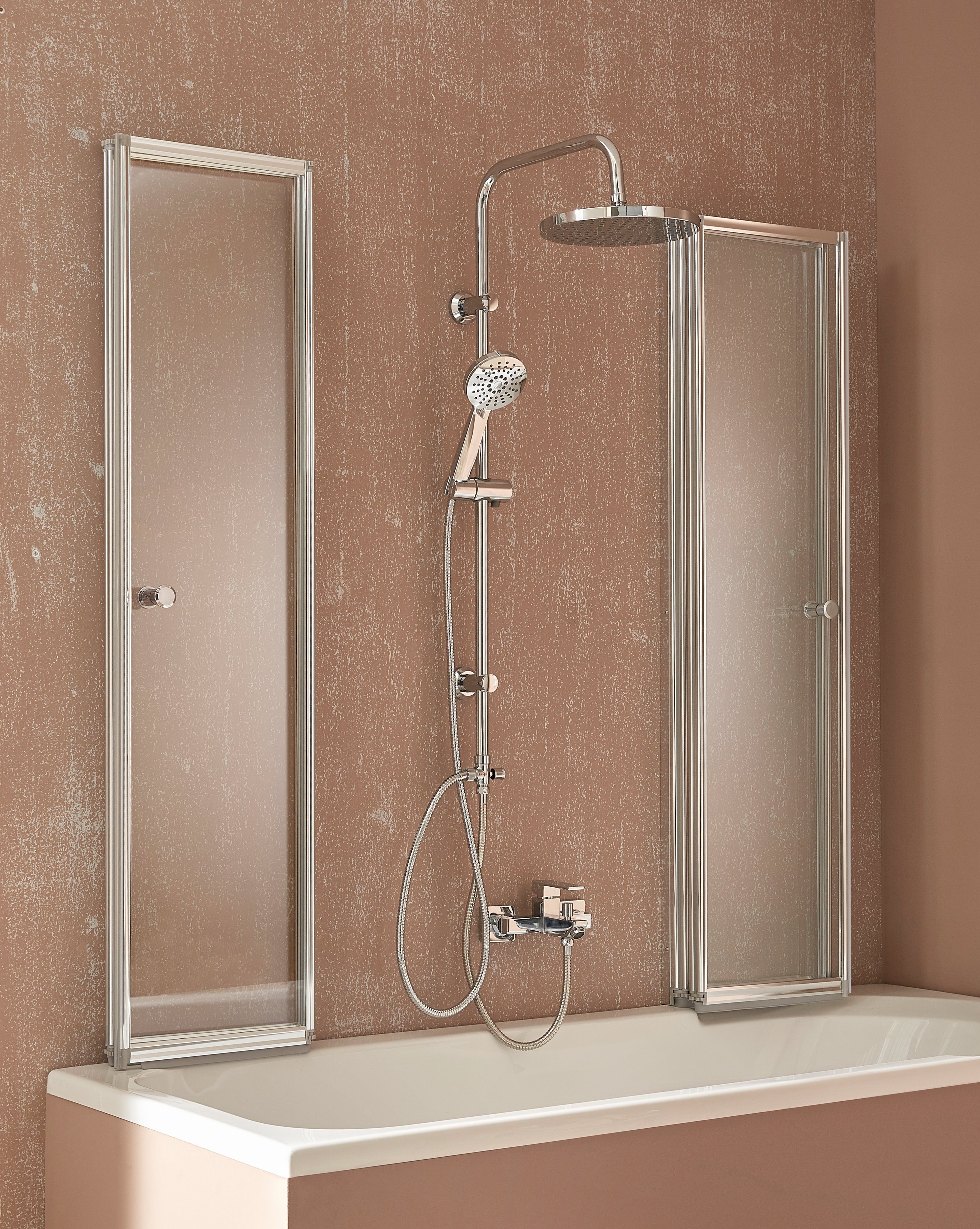 welltime Summer bathtub screen, single-pane safety glass, (6 pieces), folding bathtub screen, glass wall consisting of 6 elements