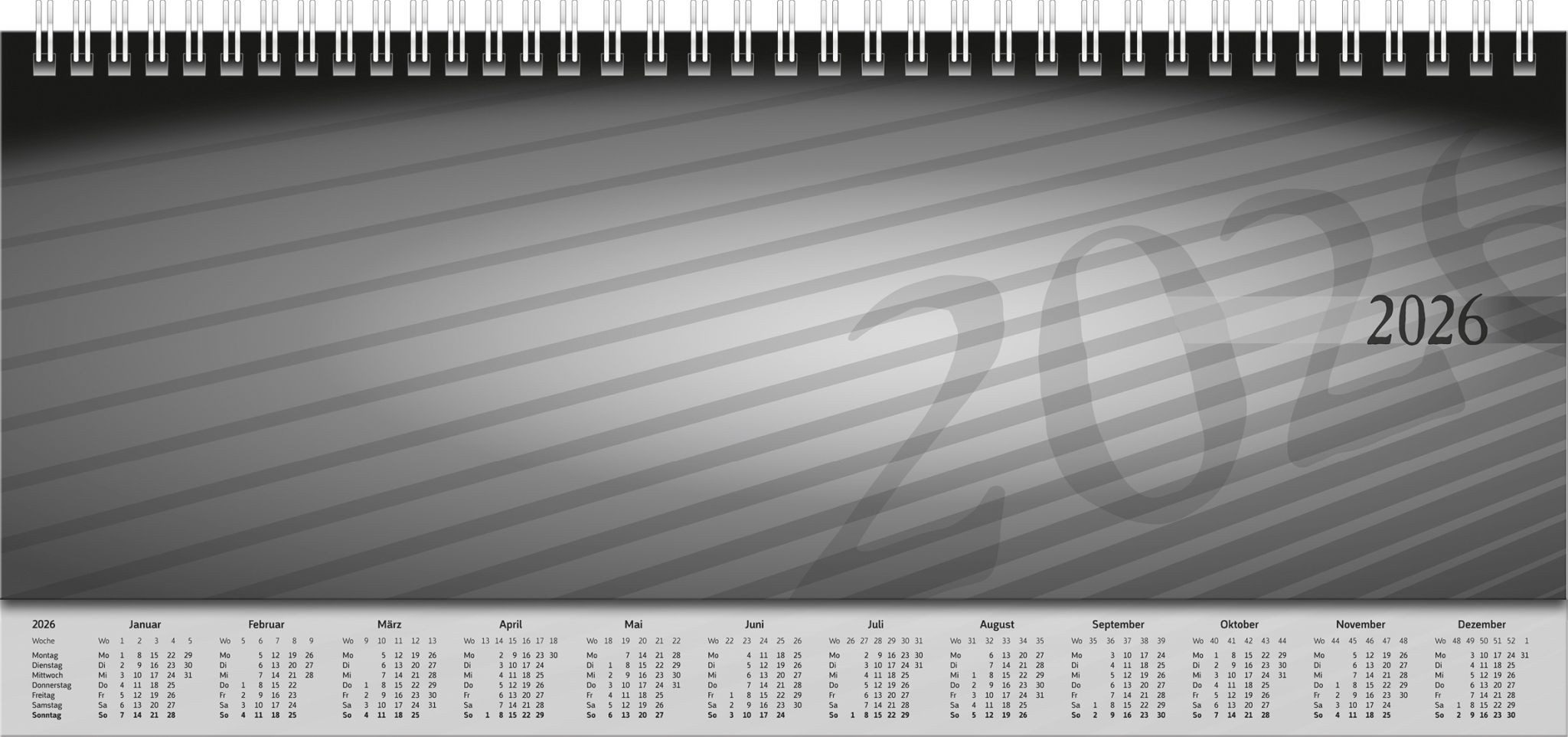 RIDO Tischkalender 2026 Rido Querterminbuch Sequenz 297×105 mm sw