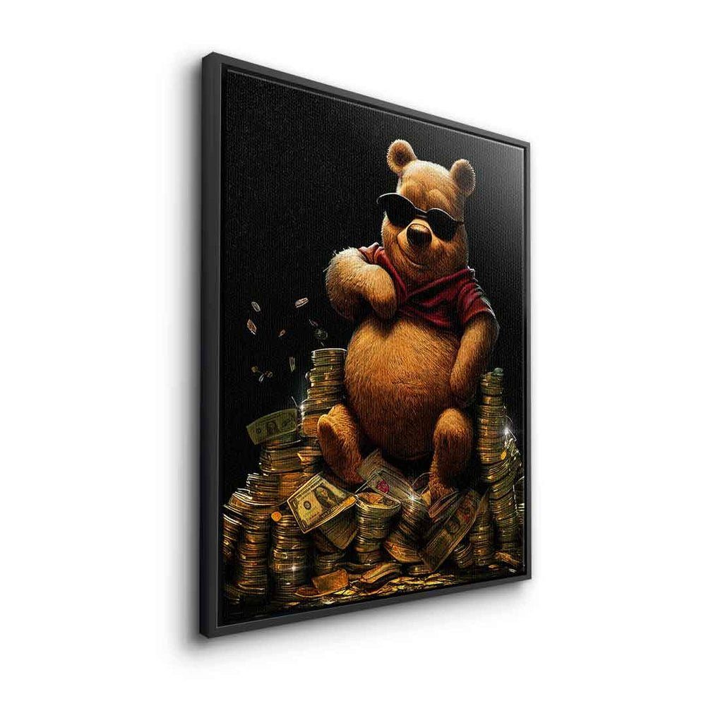 Rahmen Pu Money Leinwandbild, the DOTCOMCANVAS® goldener Bear premium der Luxus Winnie Geld Bär Pooh Leinwandbild