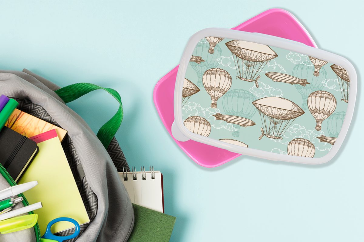 Kunststoff, Kinder Vintage Lunchbox Erwachsene, Snackbox, MuchoWow rosa Mädchen, Kunststoff Brotbox - Muster, - für Kinder, - Brotdose (2-tlg), Luftballon