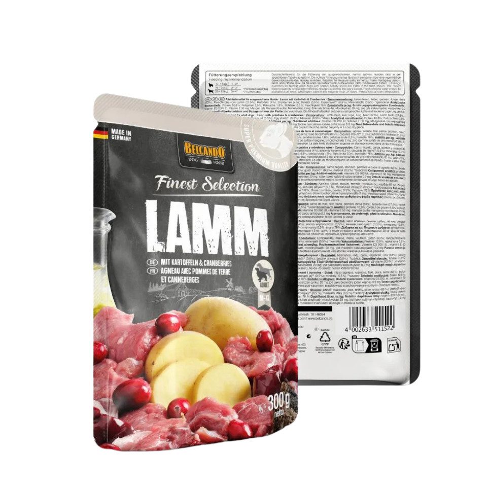 Belcando Lamm mit Kartoffeln & Cranberries - Nassfutter in Frischebeuteln 6x300g, Nassfutter für: Hunde