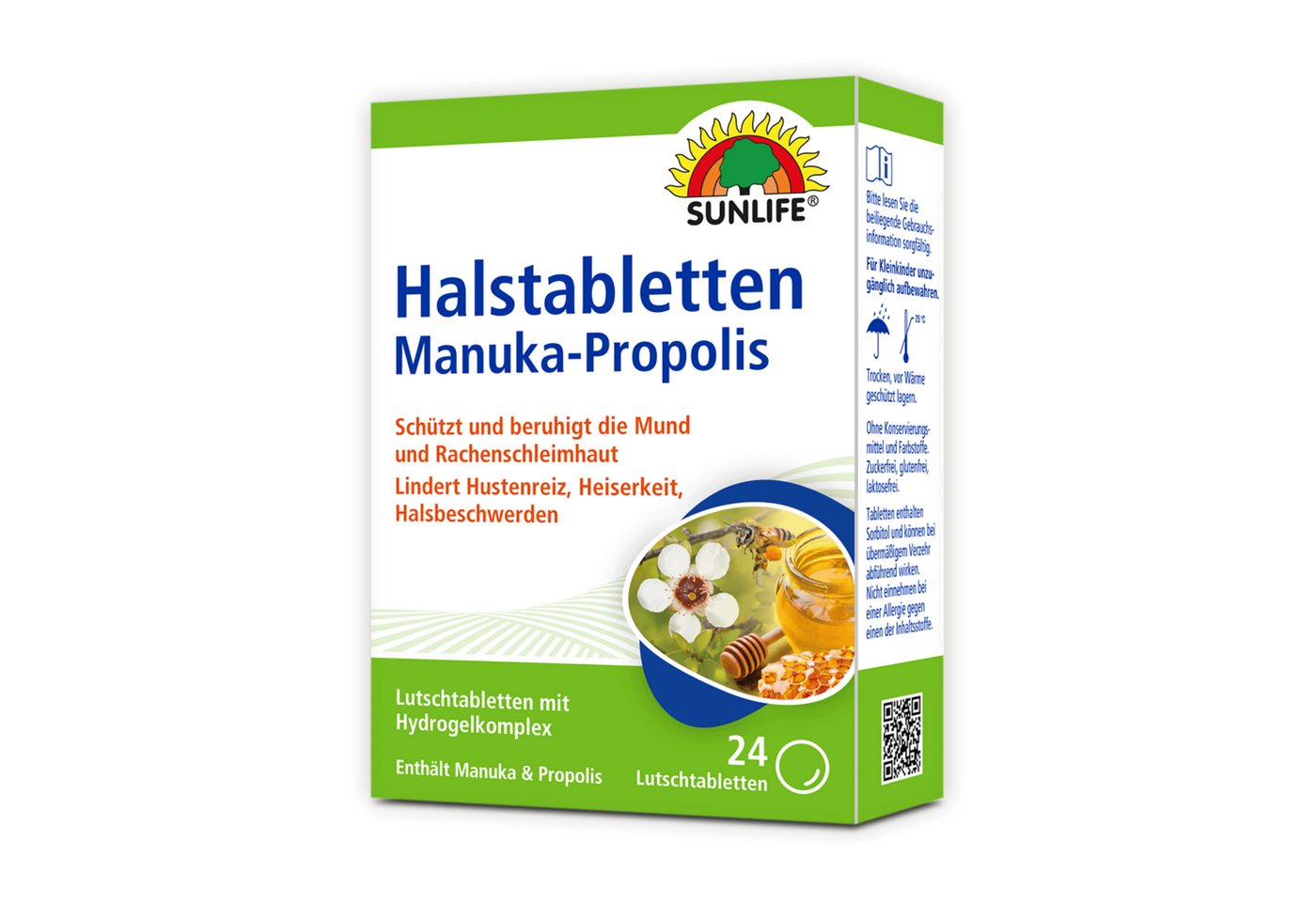 SUNLIFE SUNLIFE® Halstabletten Manuka-Propolis 24 Stk Hustenreiz Heiserkeit Nach Bedarf alle 2 - 3 Stunden eine Tablette lutschen (Bis zu 6 x täglich)