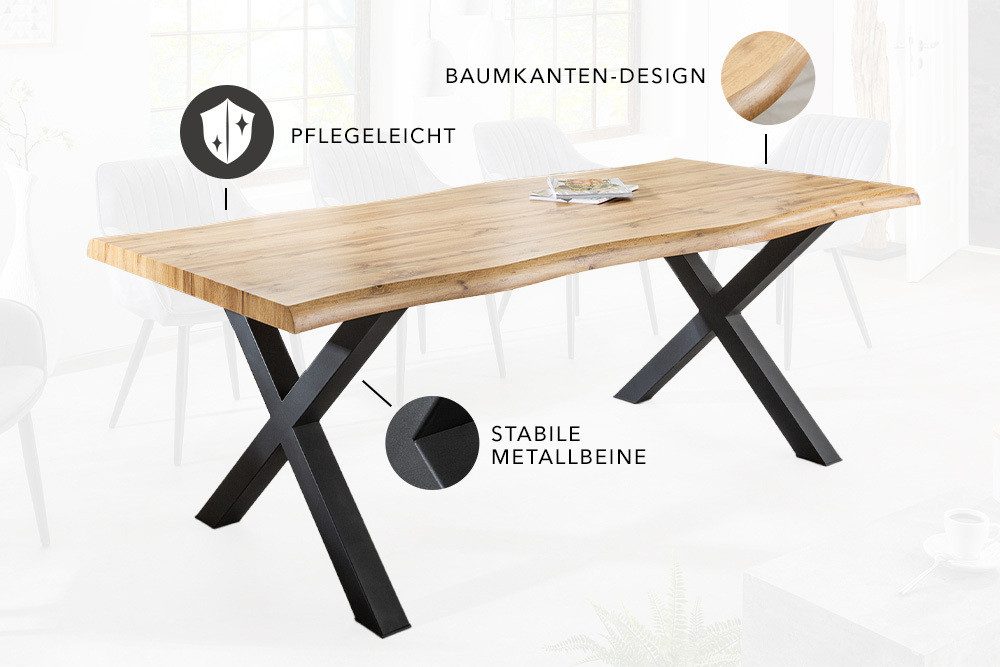 riess-ambiente Baumkantentisch WILD 160cm braun/schwarz - Wildeichen-Design, X-Gestell aus Metall (Einzelartikel, 1-St), Industrial Design & 5cm Tischplatte - ideal für bis zu 4 Personen