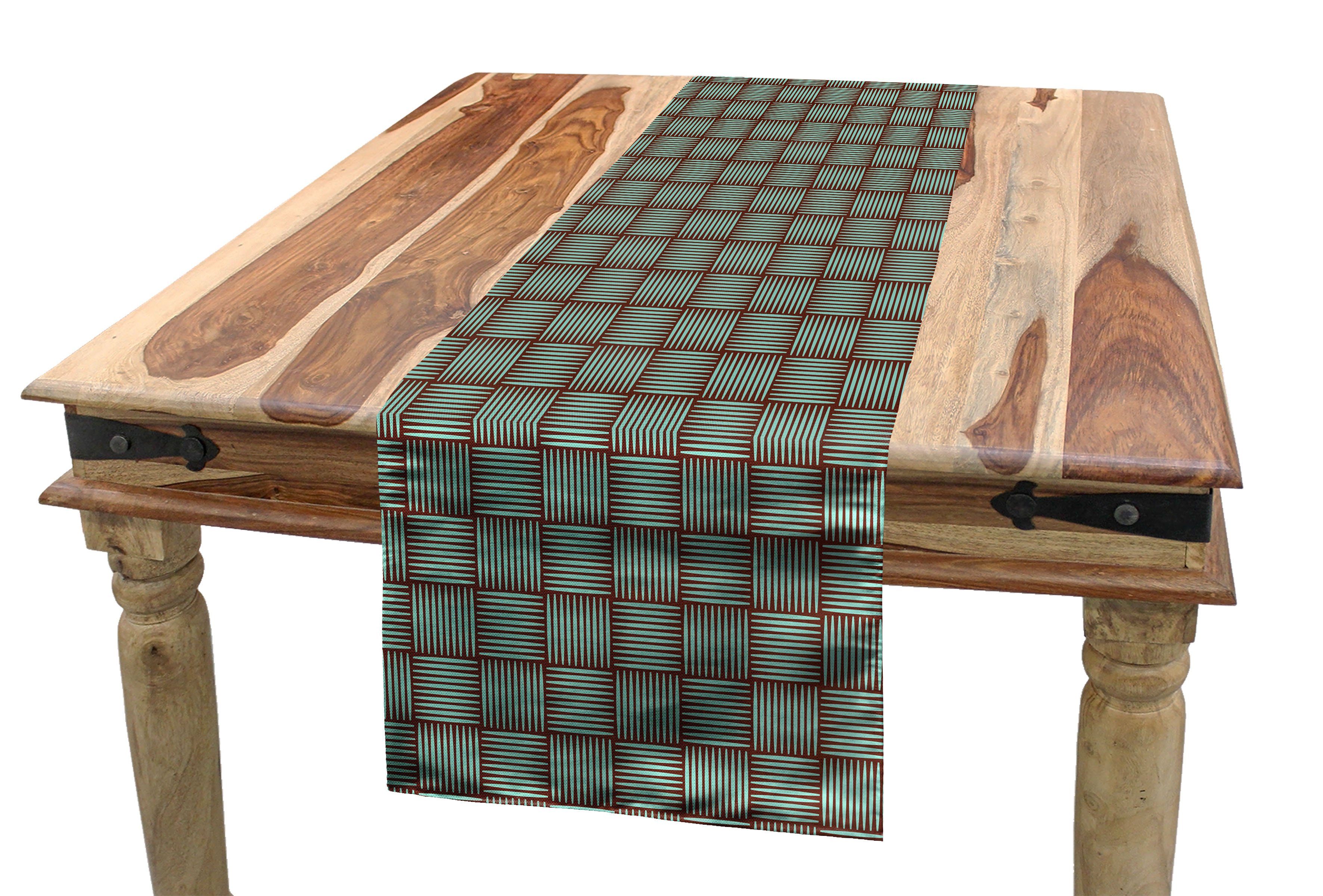 Brown Rechteckiger Tischläufer, und Retro-Gitterlinien Küche Blau Dekorativer Abakuhaus Esszimmer Tischläufer