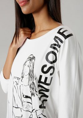 Aniston SELECTED Fledermausshirt mit Glitzersteinen verzierter Mädchenprint - NEUE KOLLEKTION