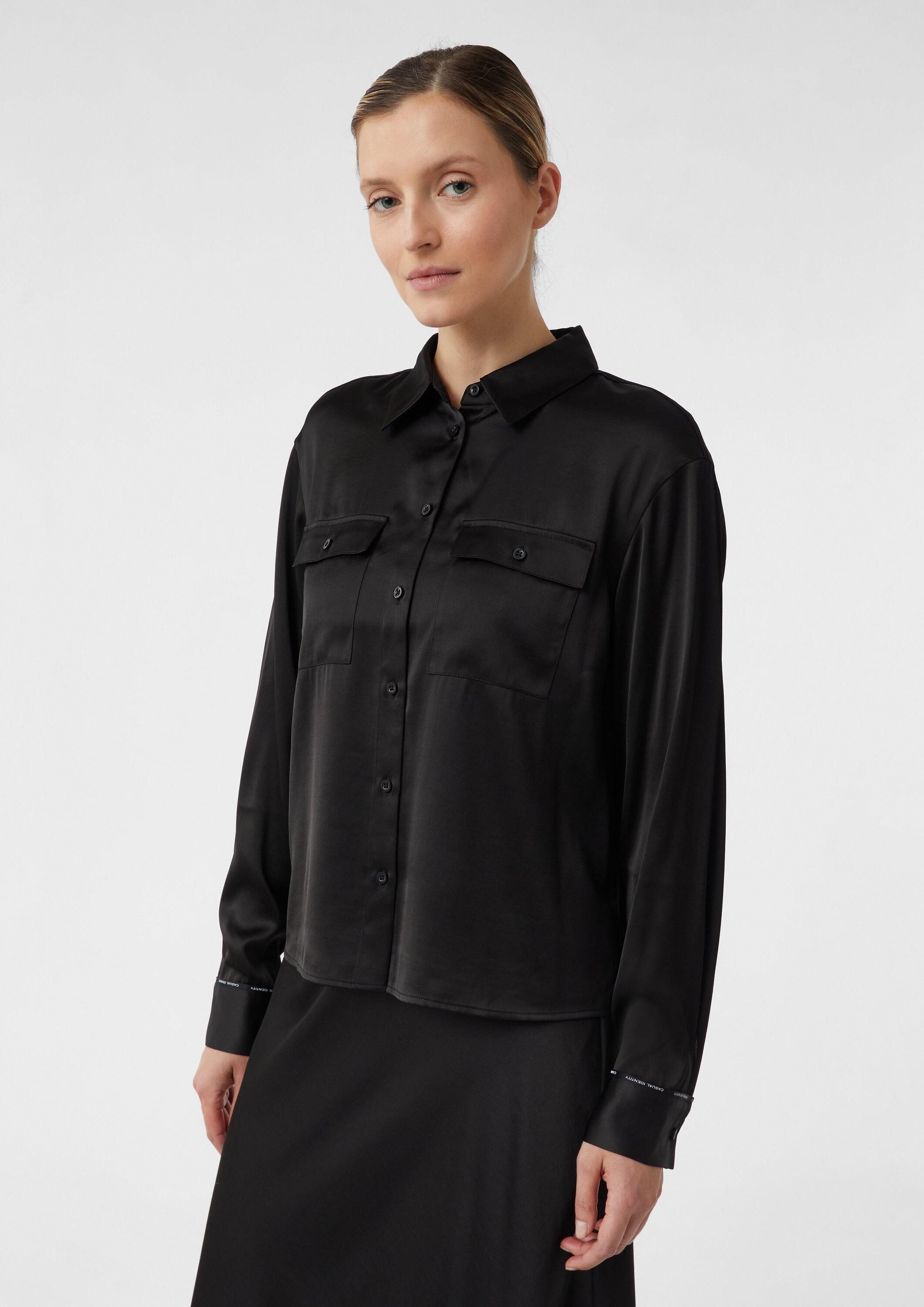 comma Langarmbluse Bluse Verkürzte Satinbluse mit aufgesetzten Brusttaschen günstig online kaufen