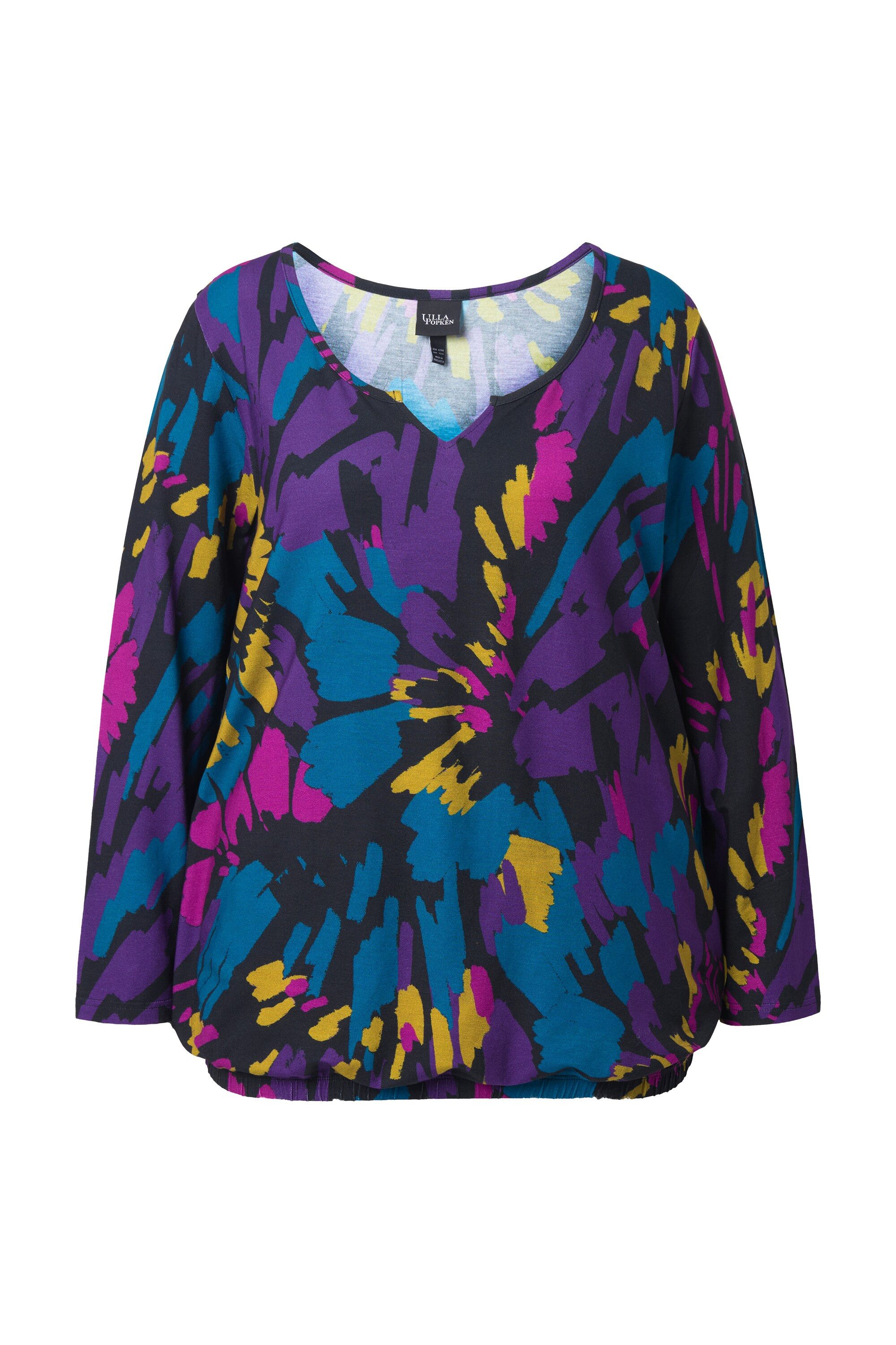 Ulla Popken Longsleeve Shirt Blüten Gummisaum Rundhals Langarm Keyhole günstig online kaufen