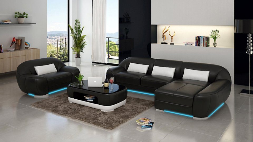 JVmoebel Sofa Sessel Design + Ecksofa Couch G8022E Ecksofa, Wohnlandschaft Ledersofa Eck
