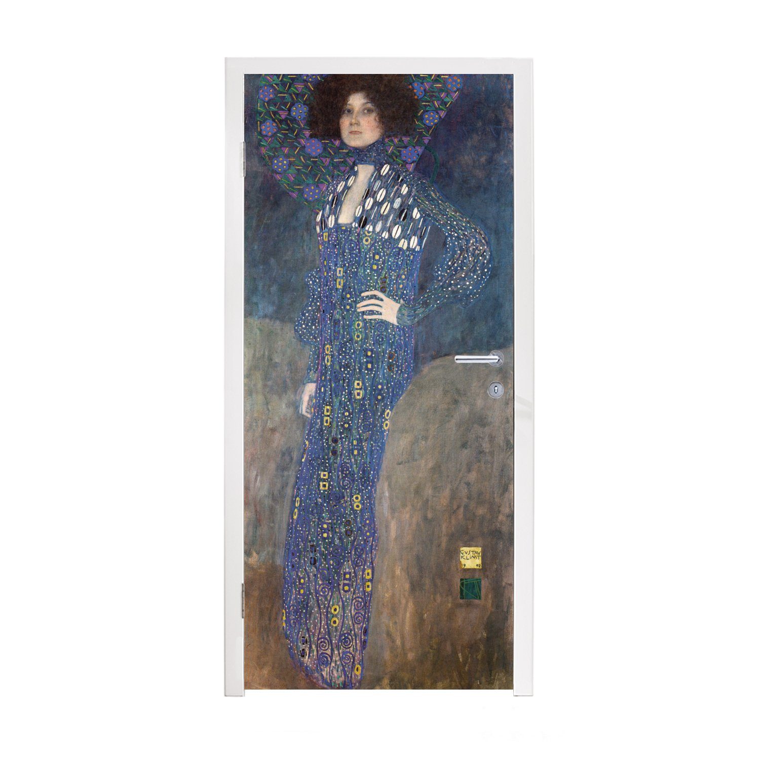 (1 cm Fototapete Klimt, Porträt Tür, - Emilie für St), bedruckt, von Gustav Matt, Flöge MuchoWow Türtapete Türaufkleber, Gemälde von 75x205