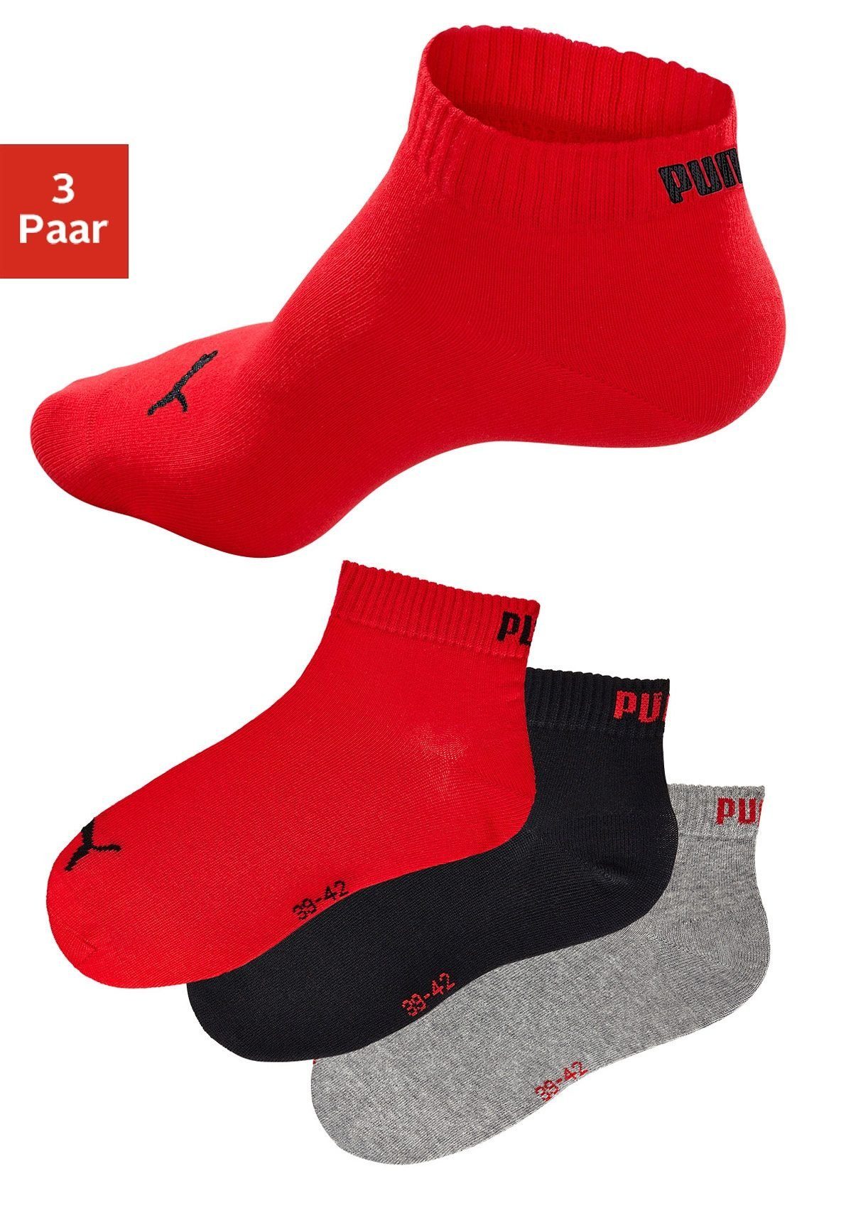 PUMA Kurzsocken (3-Paar) mit Rippbündchen