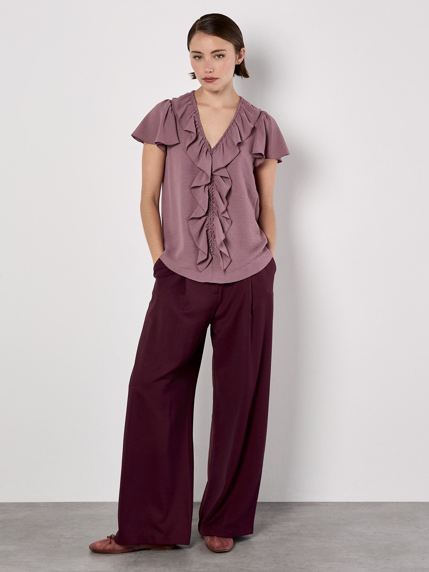 Apricot Shirtbluse Top mit Rüschen und Engelsärmeln