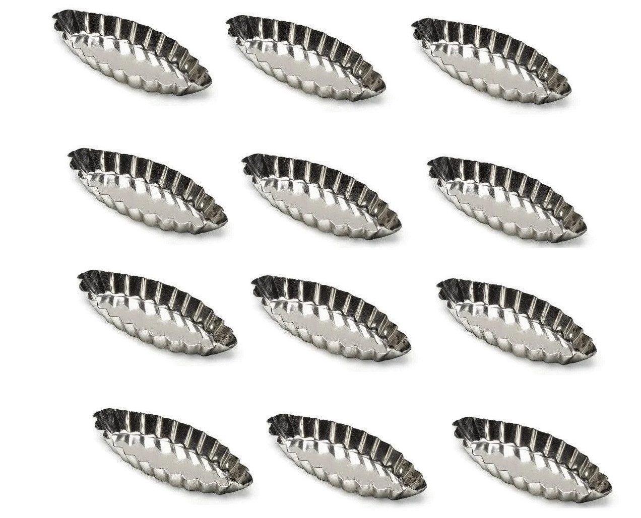 Schneider GmbH Backform 12 x Schiffchen oval gewellt Stahl für Desserts-Tartes-Petit Fours